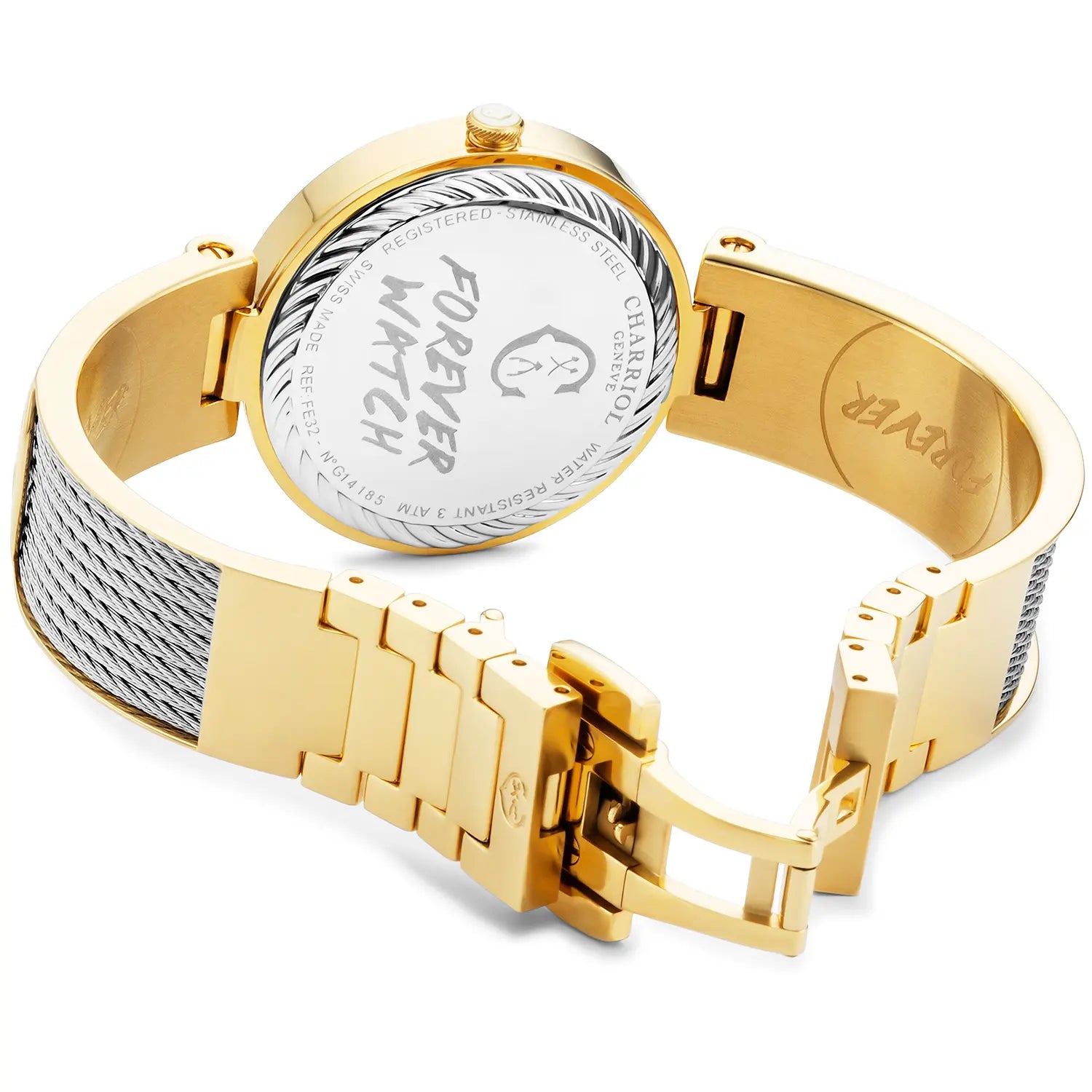 FOREVER, 32MM, QUARTZ CALIBRE, MOTHER-OF-PEARL DIAL, YELLOW GOLD PVD BEZEL, STEEL CABLE BRACELET - Charriol Geneve -  Watch