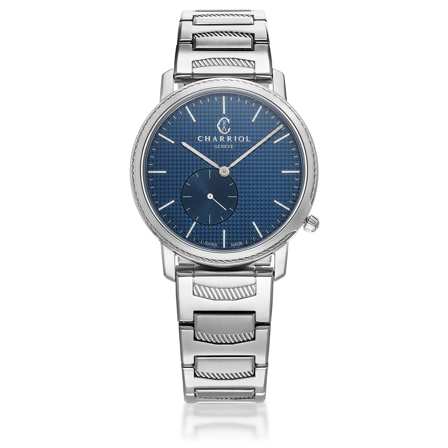 CELTIC LEGACY, 40MM, QUARTZ CALIBRE, BLUE "CLOUS DE PARIS" DIAL, STEEL BEZEL, STEEL BRACELET - Charriol Geneve - Watch