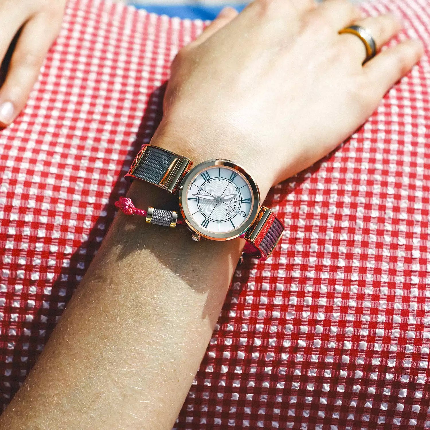 FOREVER, 32MM, QUARTZ CALIBRE, MOTHER-OF-PEARL DIAL, ROSE GOLD PVD BEZEL, STEEL CABLE BRACELET - Charriol Geneve - Watch