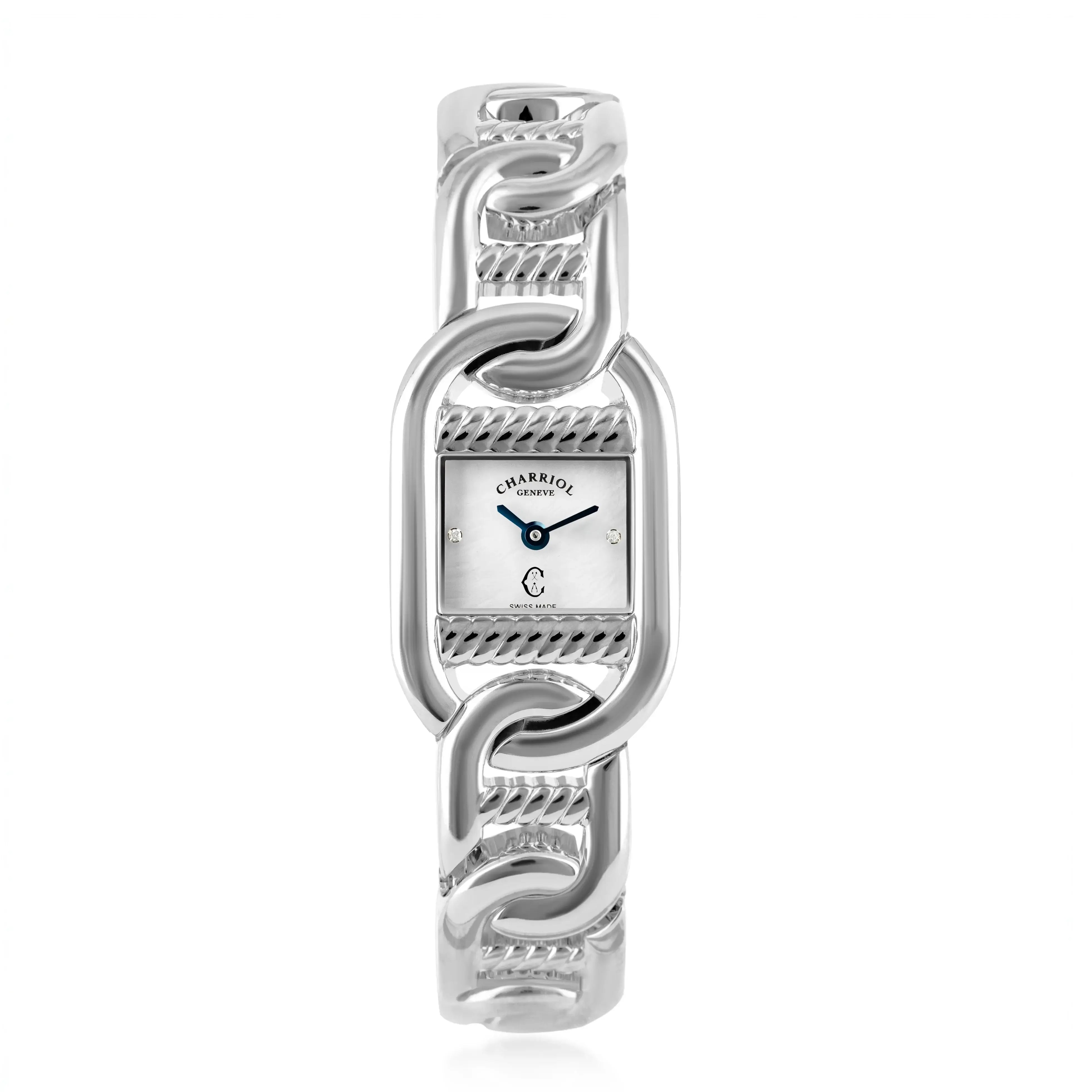 MARINER, 20MM, QUARTZ CALIBRE, STEEL CASE, WHITE MOTHER-OF-PEARL WITH 2 DIAMONDS DIAL, STEEL LINKS BRACELET - ©2025 Philippe Charriol International Ltd. - Watch