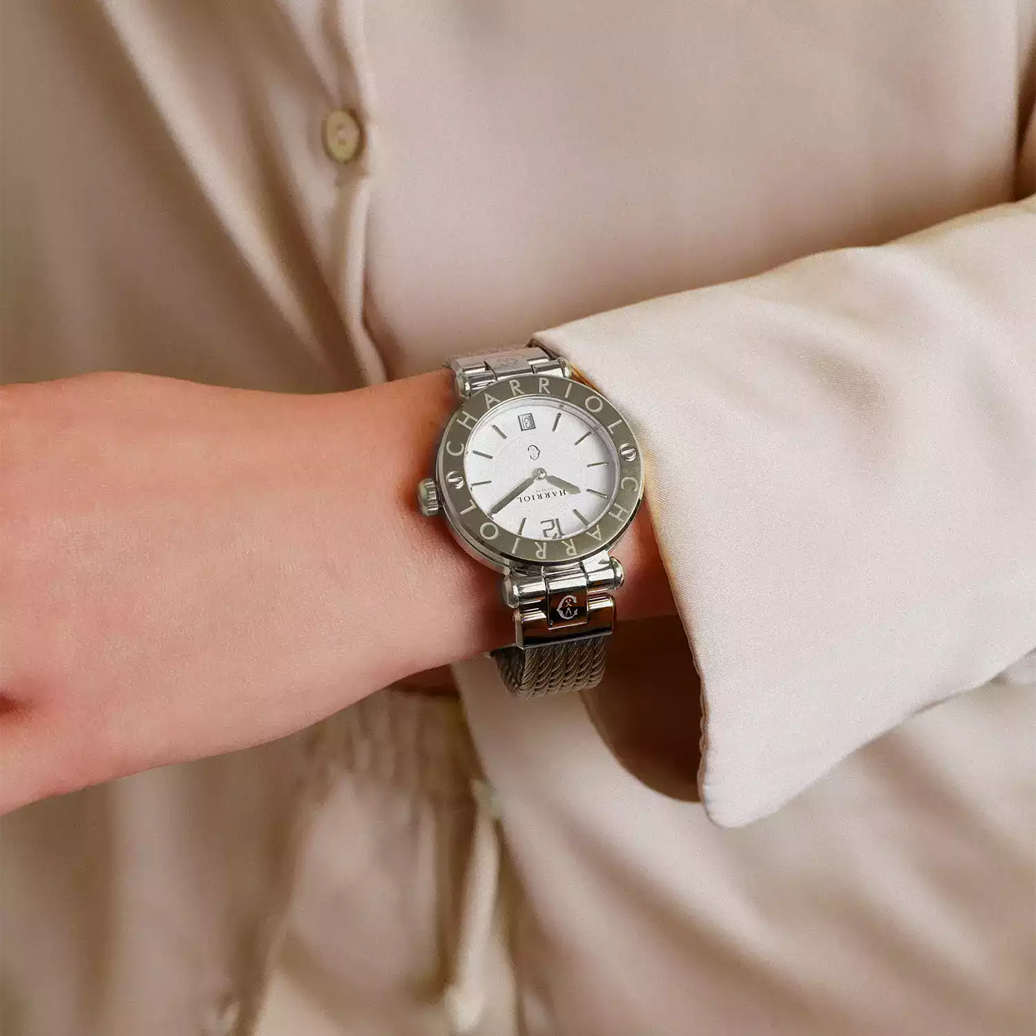 NAVIGATOR CRUISE, 36MM, QUARTZ CALIBRE, MOTHER-OF-PEARL DIAL, "CHARRIOL CHARRIOL" BEZEL, STEEL CABLE INTERCHANGEABLE BRACELET - Charriol Geneve - Watch