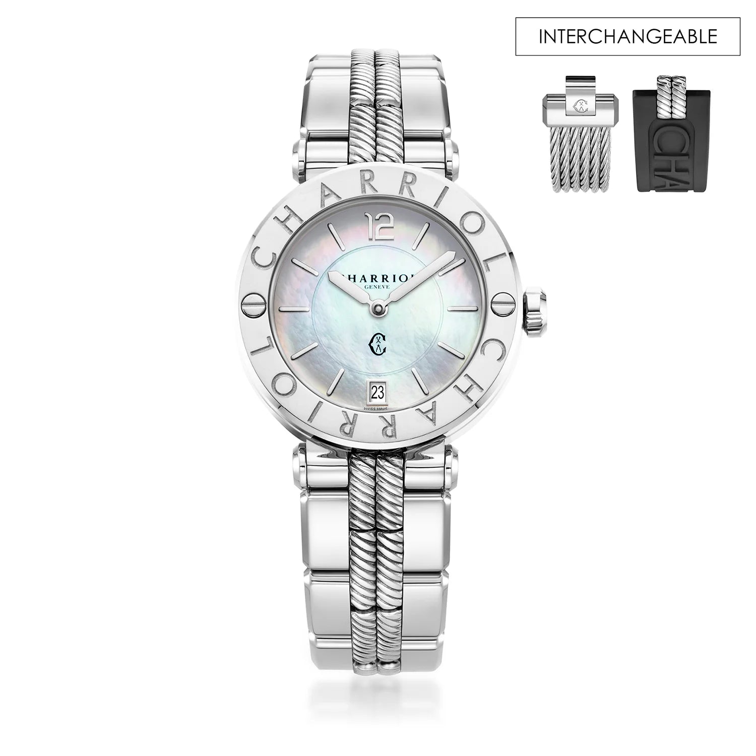 NAVIGATOR CRUISE, 36MM, QUARTZ CALIBRE, MOTHER-OF-PEARL DIAL, "CHARRIOL CHARRIOL" BEZEL, STEEL INTERCHANGEABLE BRACELET - Charriol Geneve - Watch
