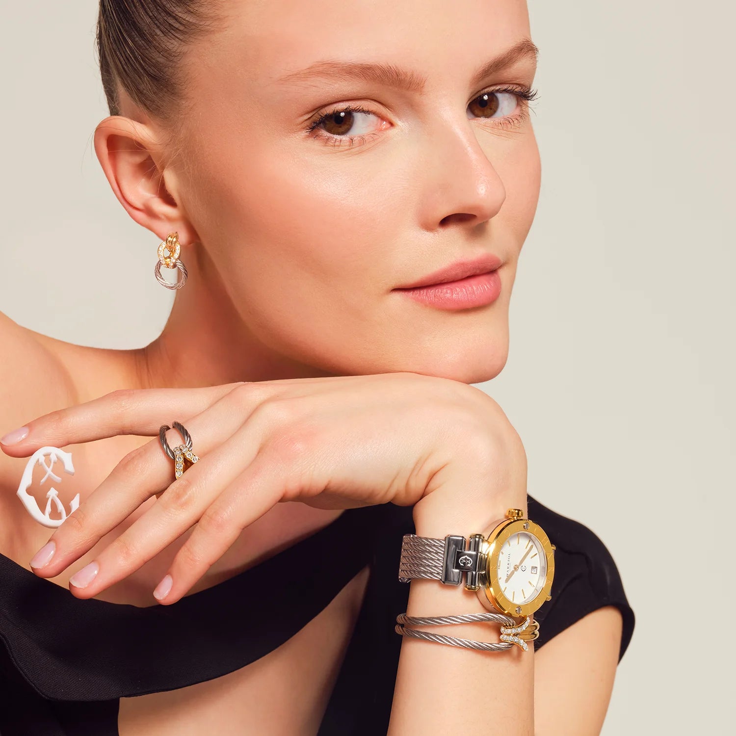 NAVIGATOR CRUISE, 36MM, QUARTZ CALIBRE, MOTHER-OF-PEARL DIAL, "CHARRIOL CHARRIOL" BEZEL, STEEL CABLE INTERCHANGEABLE BRACELET - Charriol Geneve - Watch