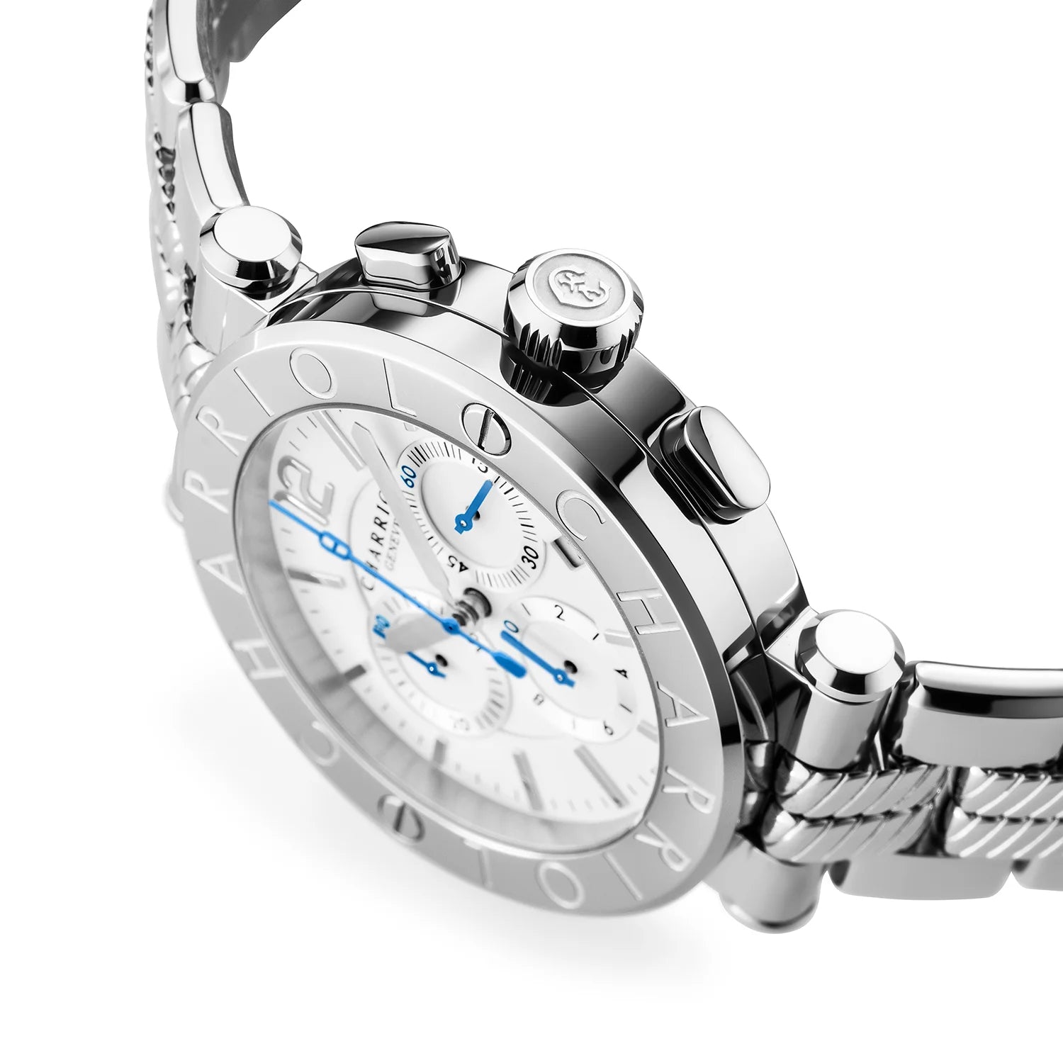 NAVIGATOR CRUISE, 41MM, QUARTZ CHRONOGRAPH CALIBRE, WHITE DIAL, "CHARRIOL CHARRIOL" BEZEL, STEEL INTERCHANGEABLE BRACELET - Charriol Geneve - Watch