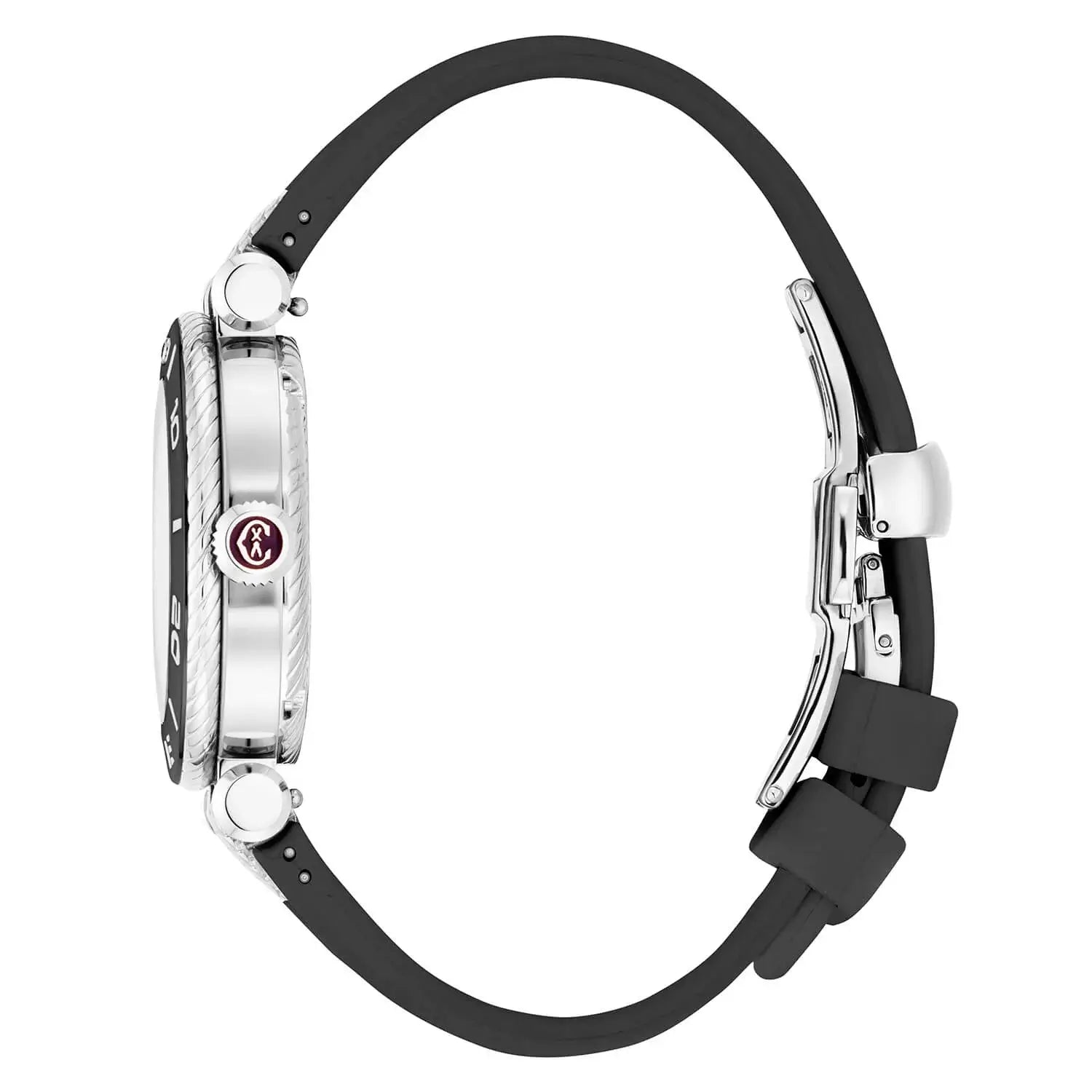 NAVIGATOR SURF, 36MM, AUTOMATIC CALIBRE, BLACK AND SILVER WITH LUMINOVA DIAL, BLACK UNIDIRECTIONAL BEZEL WITH 1 DIAMOND, BLACK RUBBER INTERCHANGEABLE BRACELET - ©2025 Philippe Charriol International Ltd. - Watch