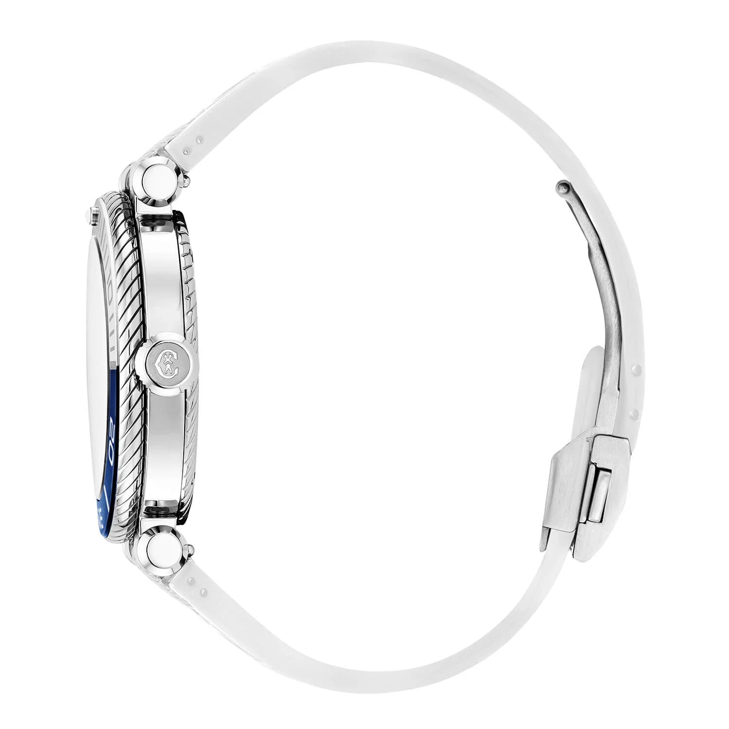 NAVIGATOR SURF, 41MM, AUTOMATIC CALIBRE, WHITE LUMINOVA DIAL, BLUE AND WHITE BEZEL, WHITE RUBBER INTERCHANGEABLE BRACELET - © 2024 Charriol - Watch