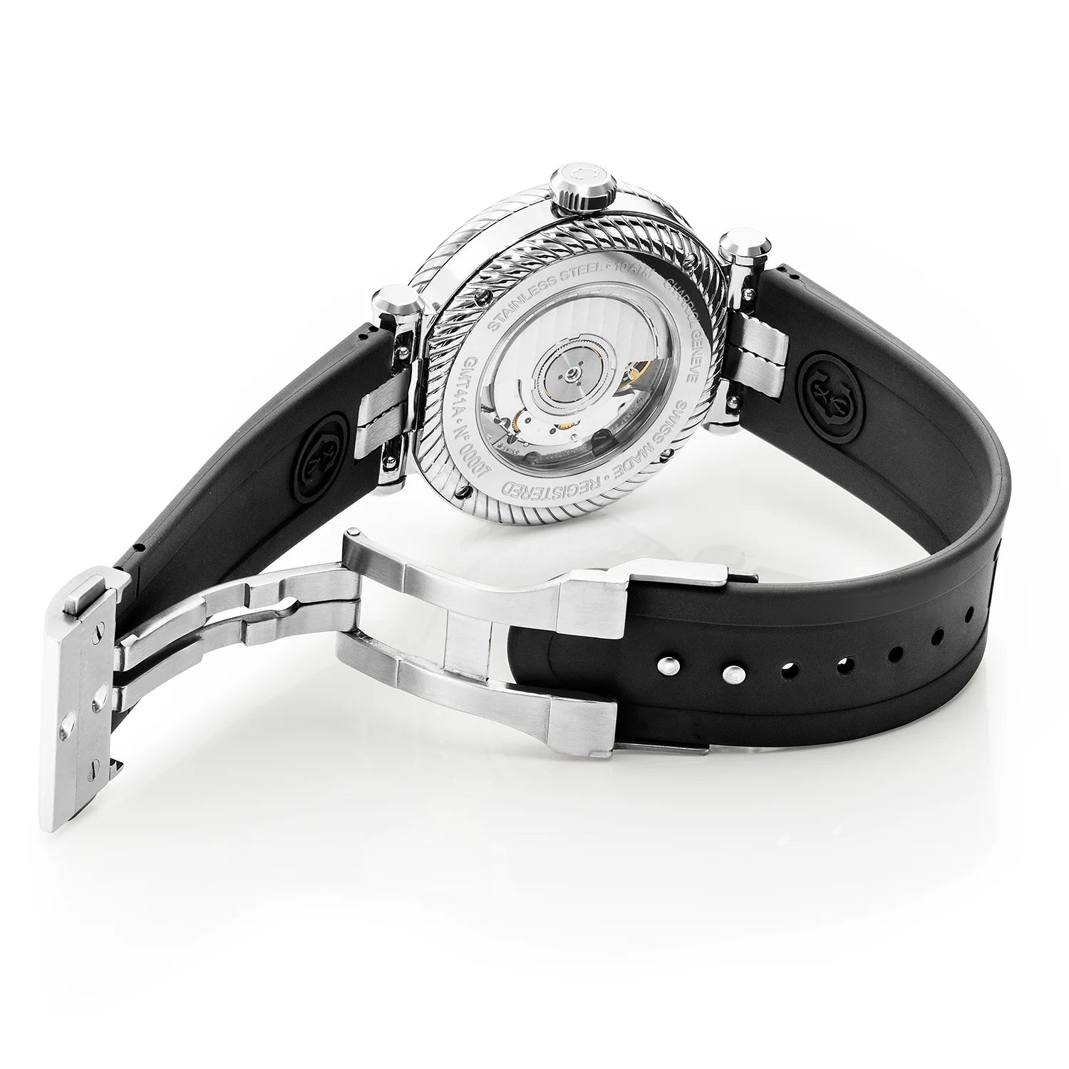 NAVIGATOR SURF GMT, 41MM, AUTOMATIC CALIBRE, WHITE DIAL, 6 SCREWS BEZEL, BLACK RUBBER INTERCHANGEABLE STRAP - Charriol Geneve - Watch