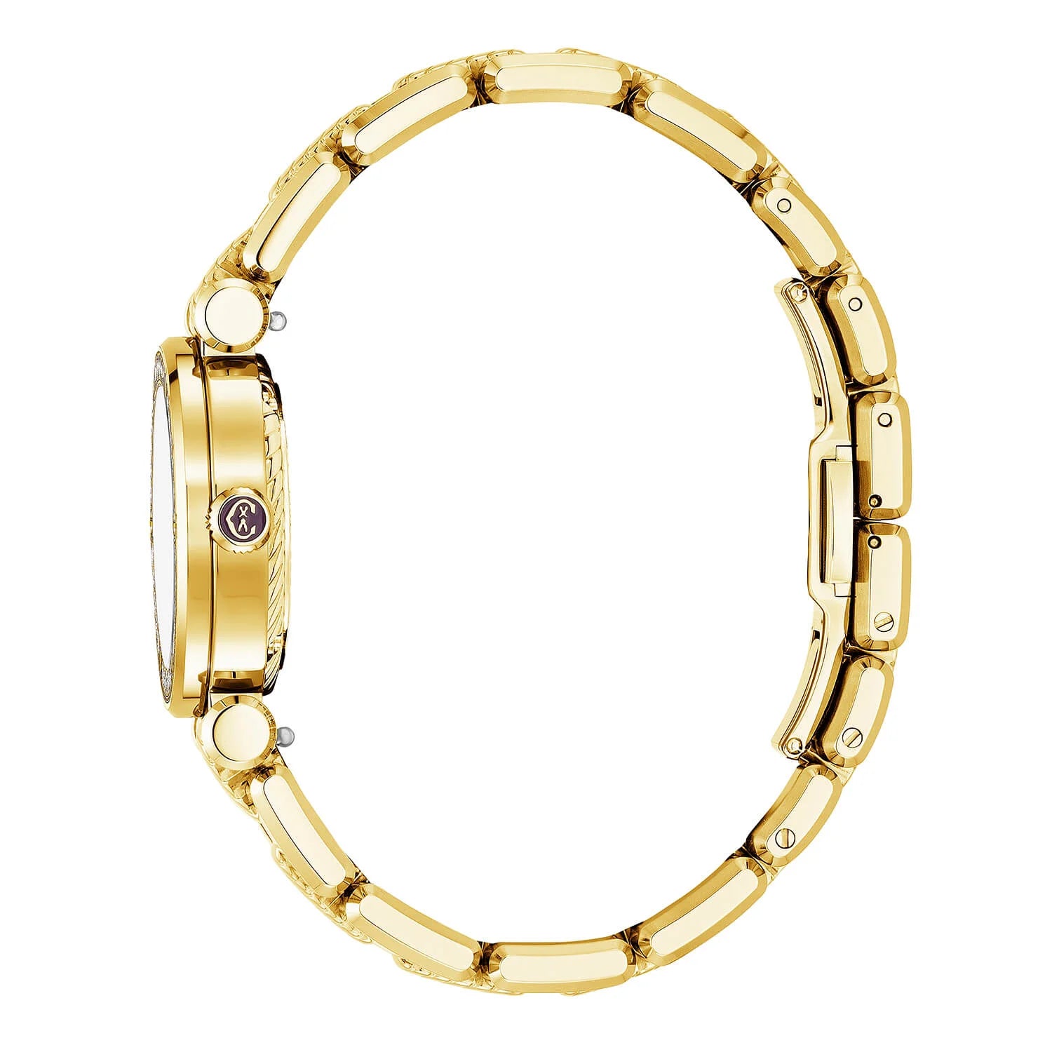 NAVIGATOR CRUISE, 28MM, QUARTZ CALIBRE, WHITE MOTHER-OF-PEARL WITH 12 ROMAN FIGURES DIAL, STEEL YELLOW GOLD PVD WITH 30 DIAMONDS WITH 6 SCREWS BEZEL, METAL YELLOW GOLD PVD INTERCHANGEABLE BRACELET - © 2024 Charriol - Watch