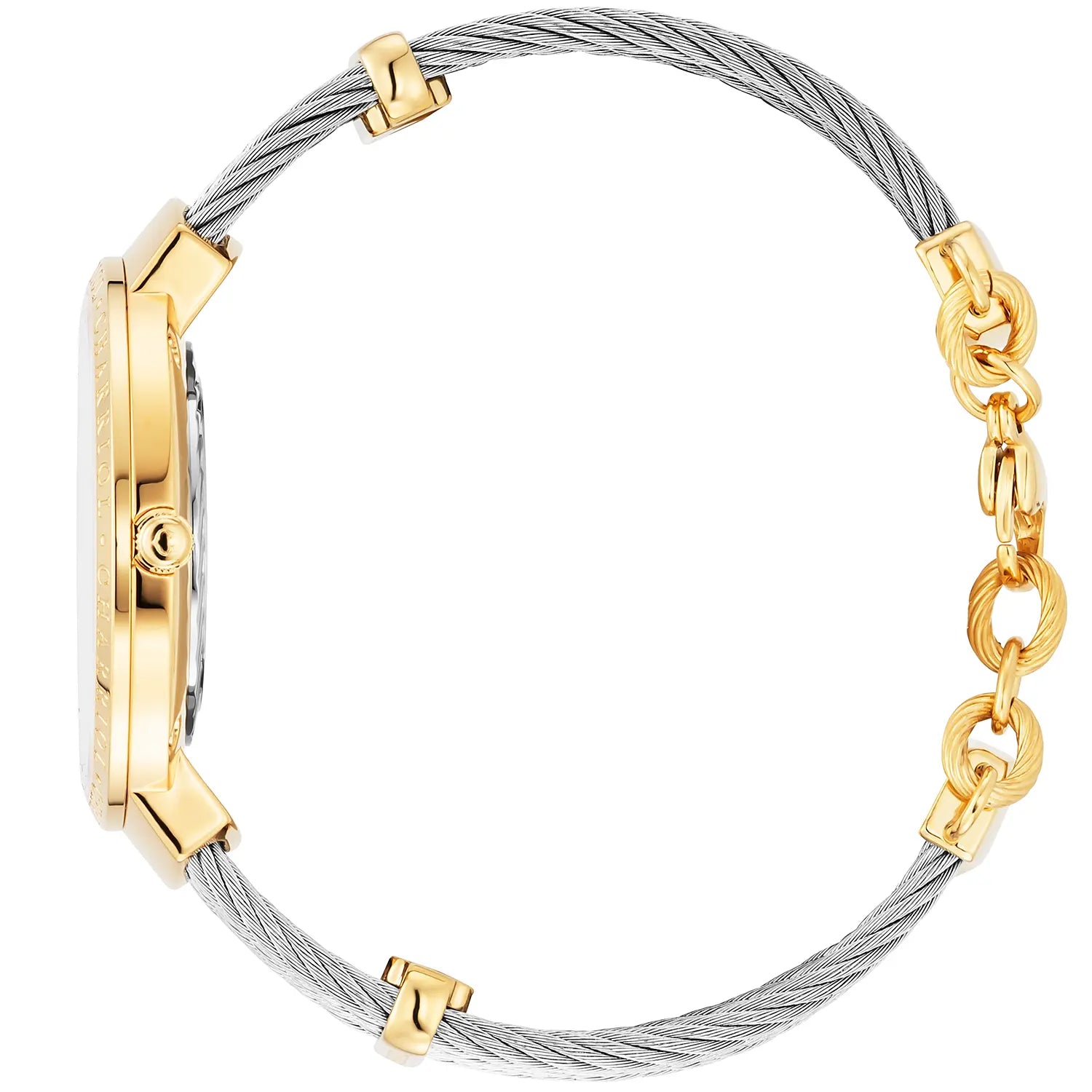 SLIM, 34MM, QUARTZ CALIBRE, MOTHER-OF-PEARL WITH 12 DIAMONDS DIAL, "CHARRIOL CHARRIOL" BEZEL, STEEL CABLE BRACELET - Charriol Geneve - Watch