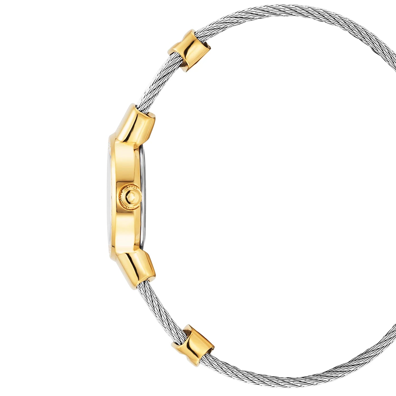 ST TROPEZ, 20MM, QUARTZ CALIBRE, MOTHER-OF-PEARL DIAL, YELLOW GOLD PVD WITH 24 DIAMONDS BEZEL, STEEL CABLE BRACELET - Charriol Geneve - Watch