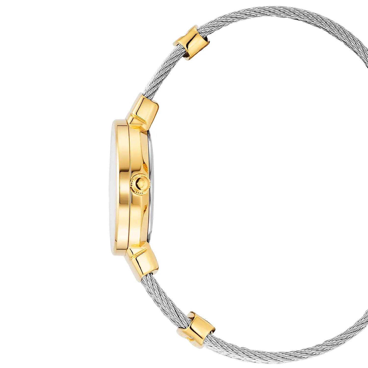 ST TROPEZ, 25MM, QUARTZ CALIBRE, MOTHER-OF-PEARL WITH 11 DIAMONDS DIAL, YELLOW GOLD PVD BEZEL, STEEL CABLE BRACELET - Charriol Geneve - Watch