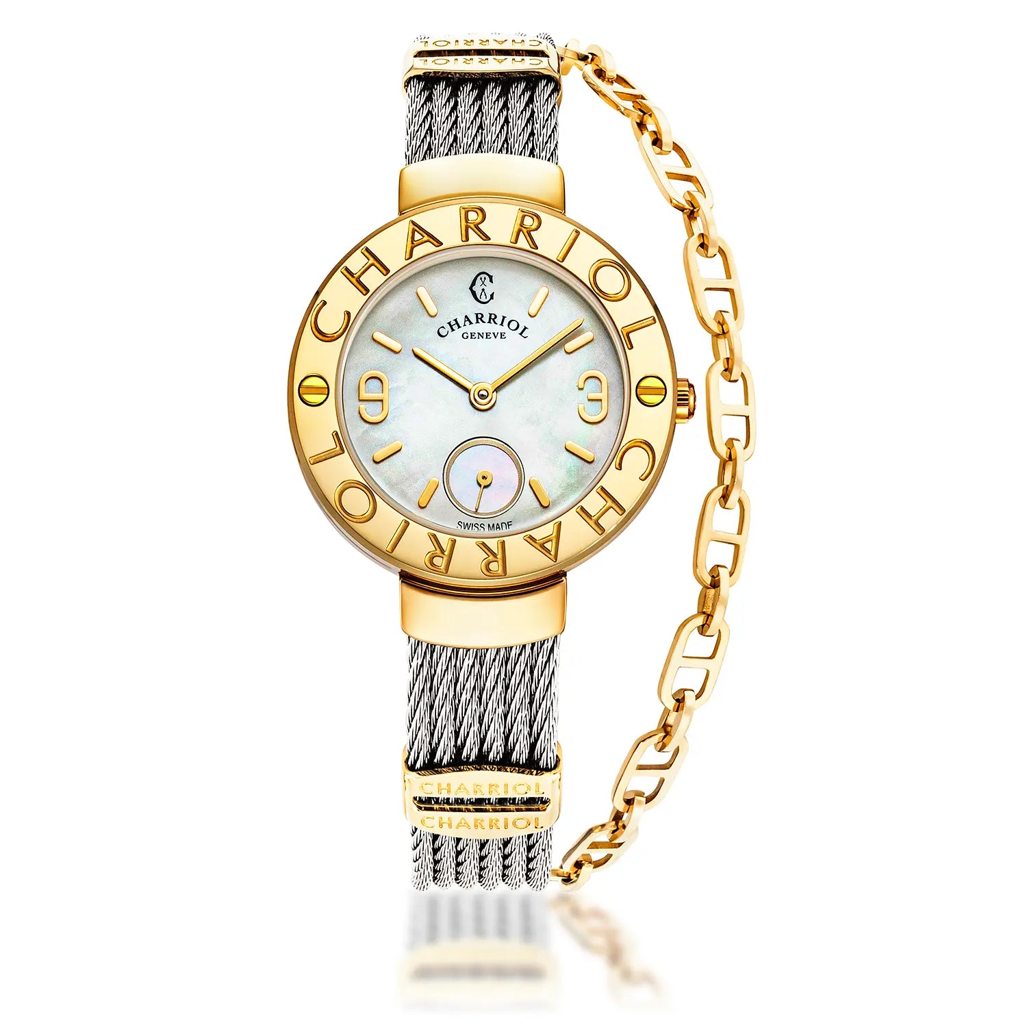 ST TROPEZ, 30MM, QUARTZ CALIBRE, MOTHER-OF-PEARL DIAL, "CHARRIOL CHARRIOL" BEZEL, STEEL CABLE BRACELET - Charriol Geneve - Watch