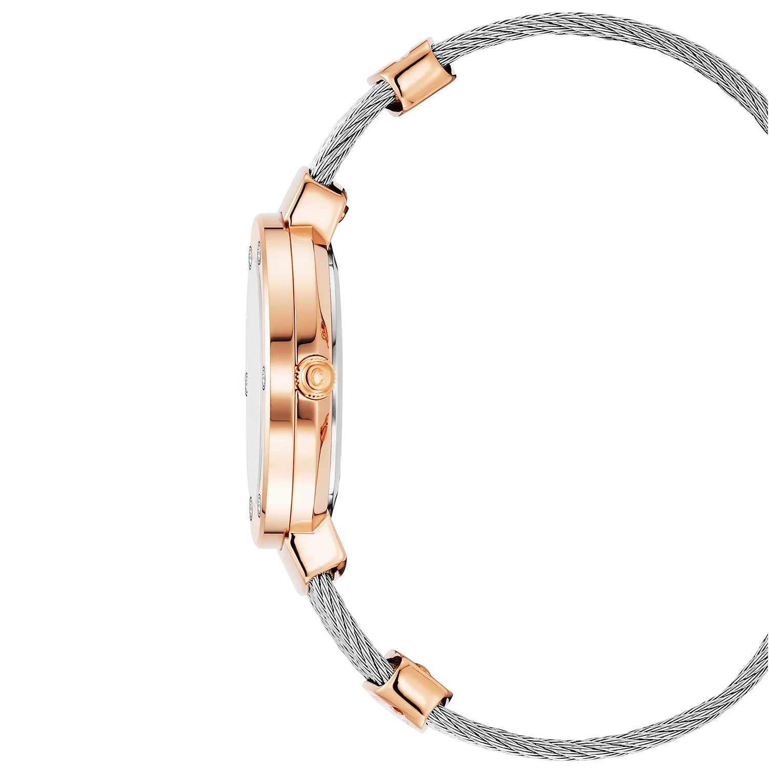 ST-TROPEZ, 30MM, QUARTZ CALIBRE, MOTHER-OF-PEARL DIAL, ROSE GOLD PVD WITH 6 DIAMONDS BEZEL, STEEL CABLE BRACELET - Charriol Geneve - Watch