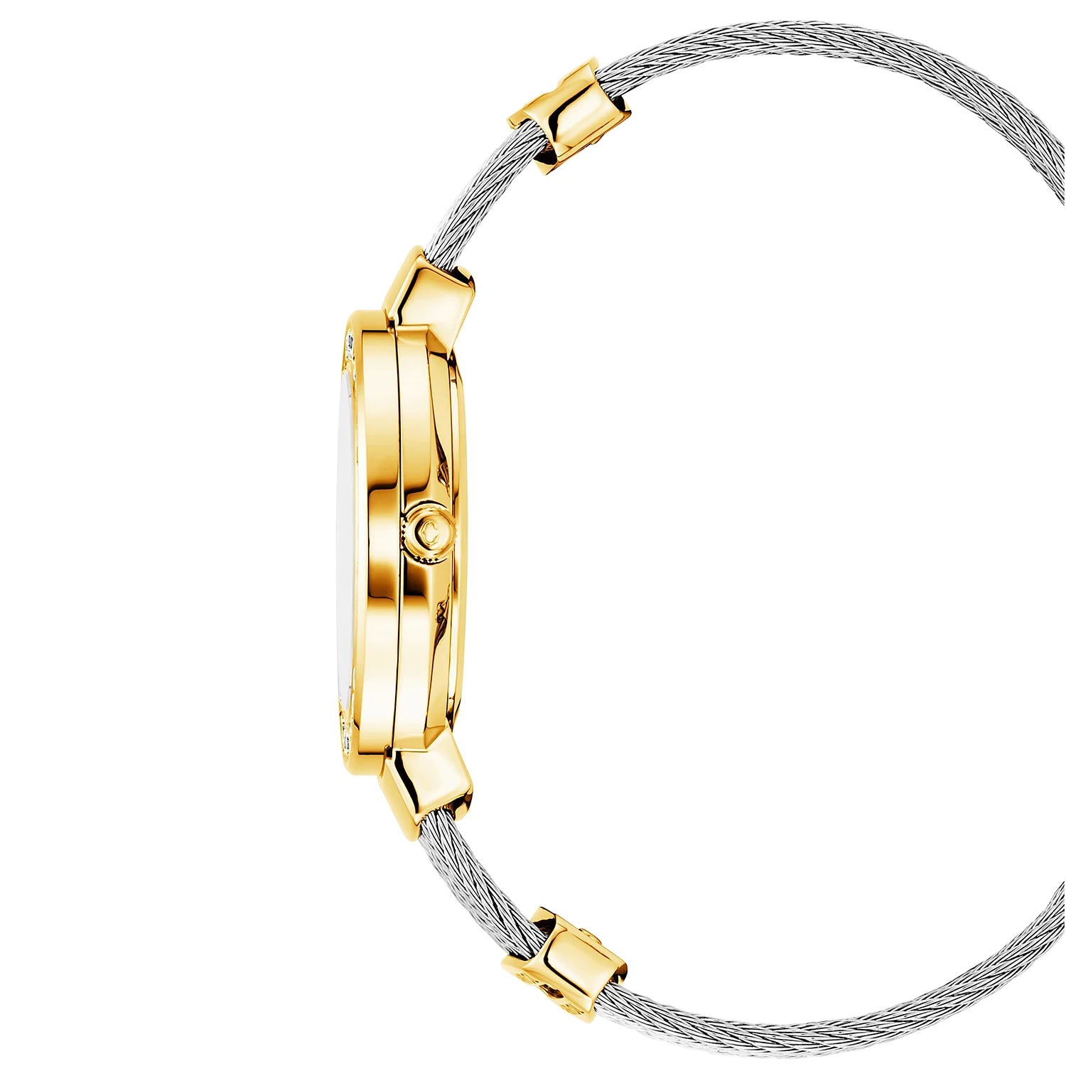 ST TROPEZ, 30MM, QUARTZ CALIBRE, MOTHER-OF-PEARL DIAL, YELLOW GOLD PVD WITH 30 DIAMONDS BEZEL, STEEL CABLE BRACELET - Charriol Geneve - Watch