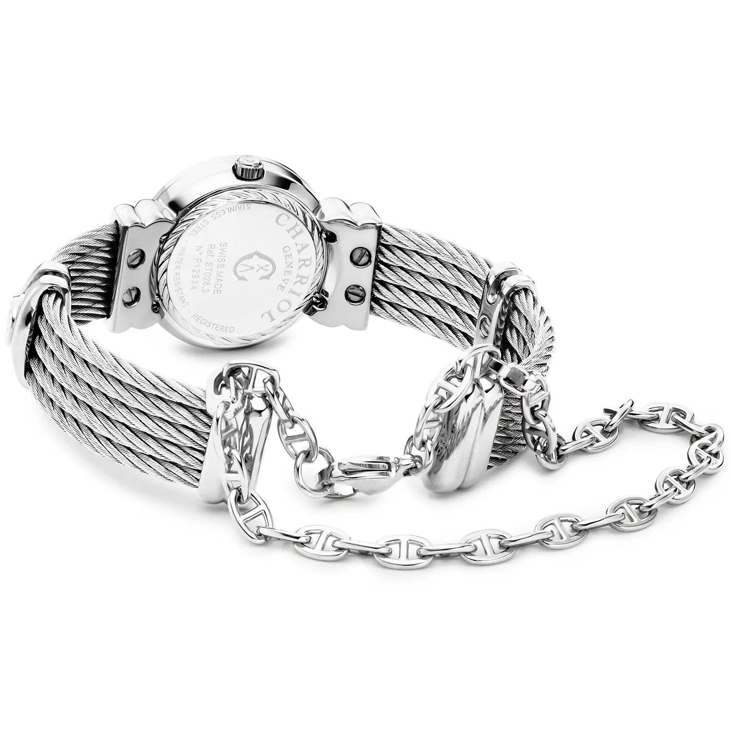 St Tropez Icon 24.5mm Watch Stainless Steel, Steel Cable, 8 Diamonds Bezel and White MOP Dial - Charriol Geneve -  Watch