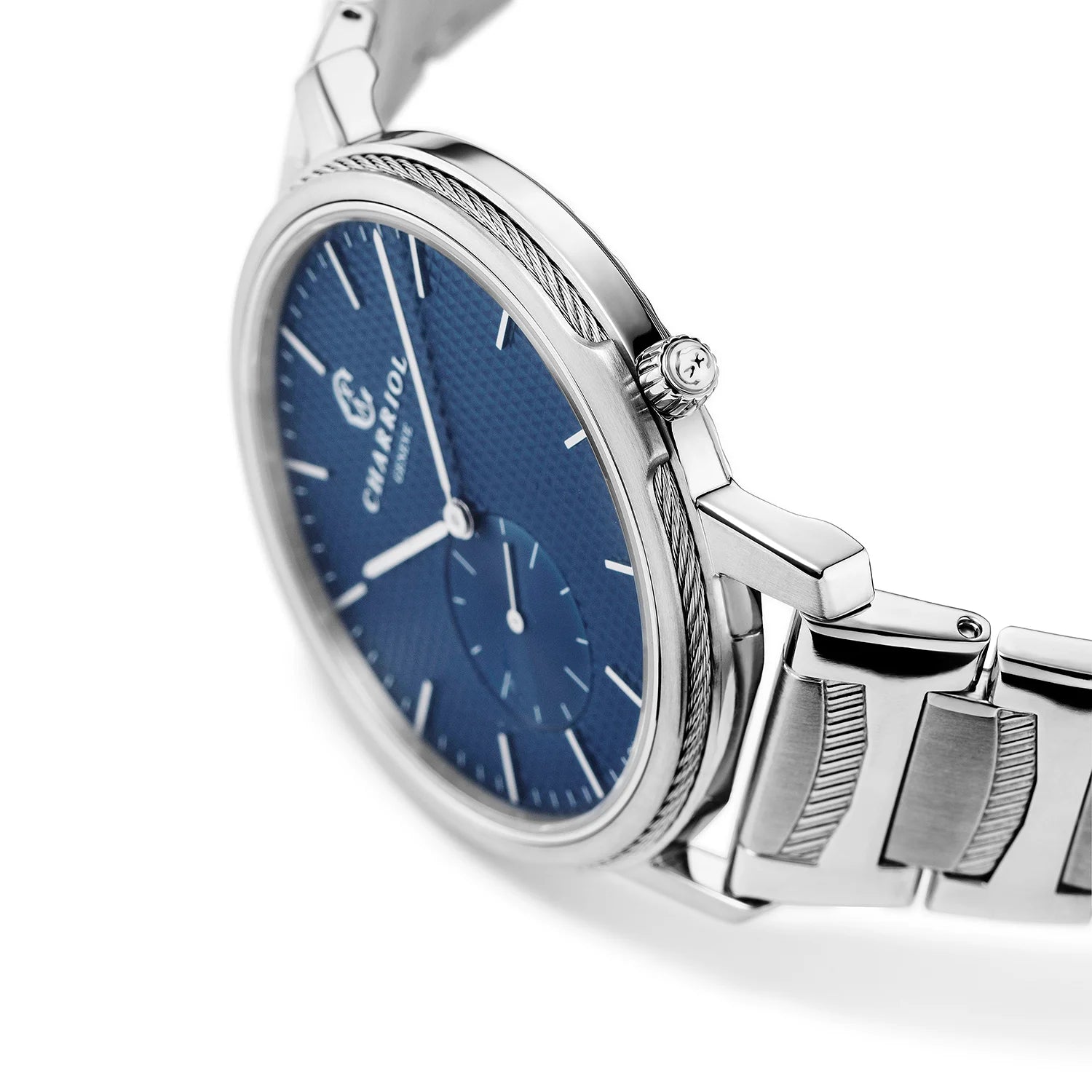 CELTIC LEGACY, 40MM, QUARTZ CALIBRE, BLUE "CLOUS DE PARIS" DIAL, STEEL BEZEL, STEEL BRACELET - Charriol Geneve -  Watch