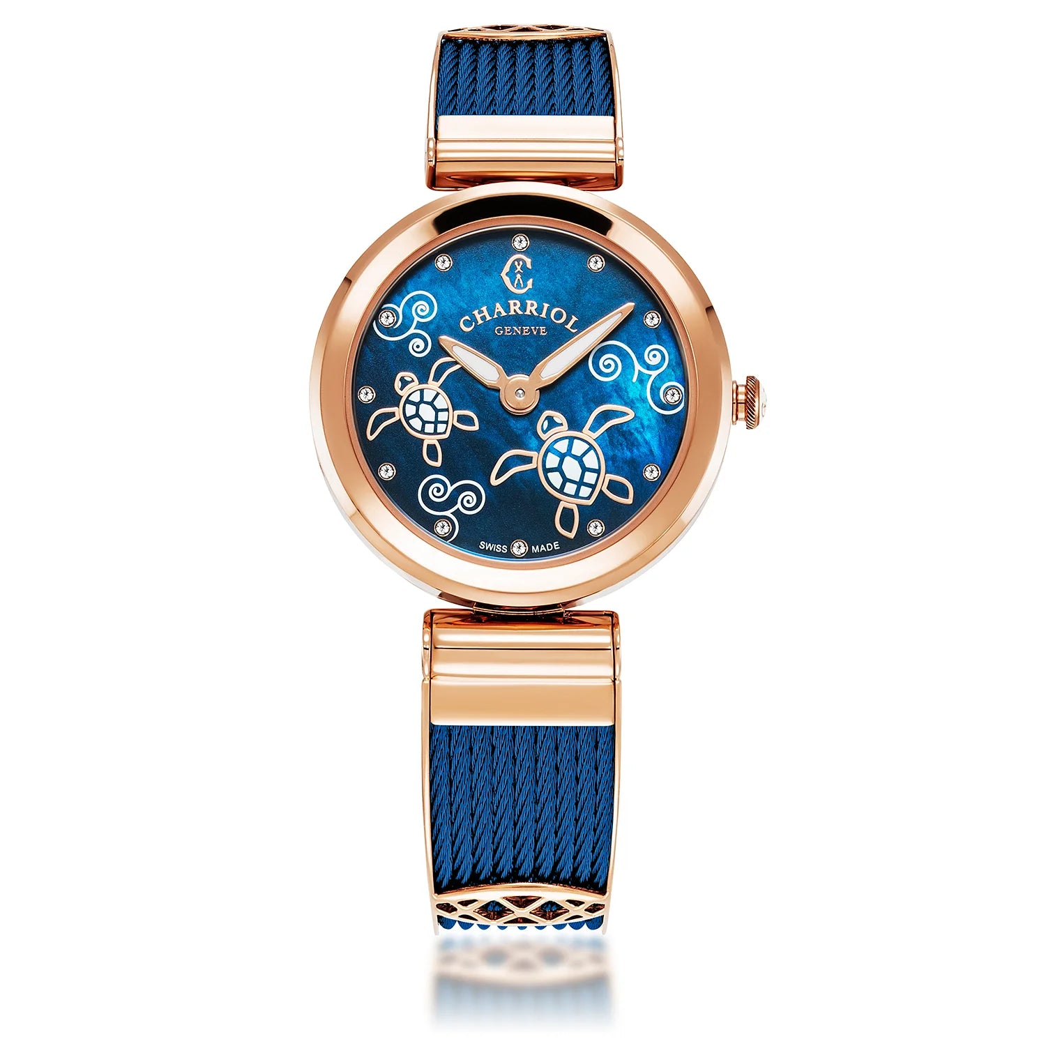Forever Watch Blue with gold turtles and Rose Gold - Charriol Geneve -  Watch