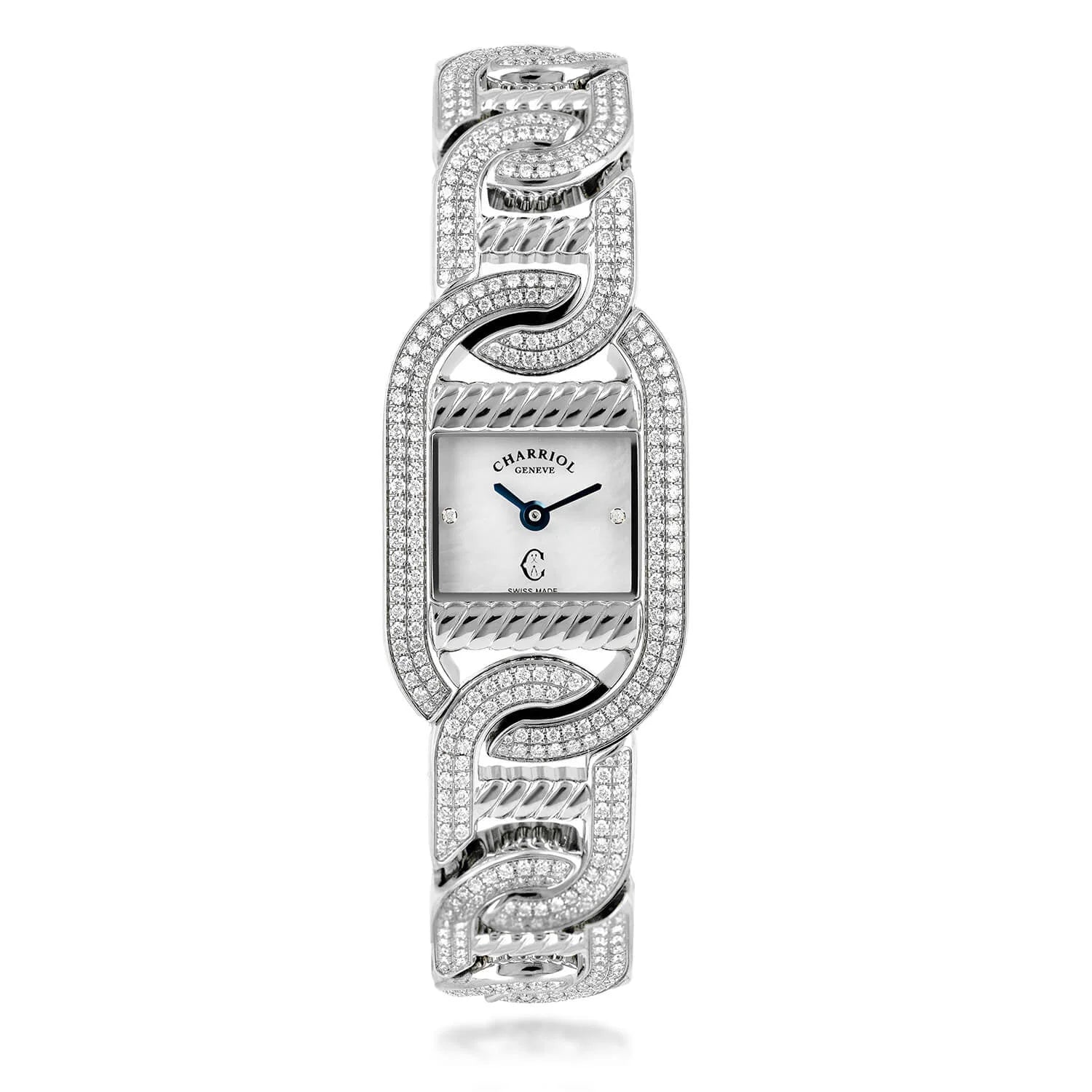 MARINER, 20MM, QUARTZ CALIBRE, STEEL CASE WITH 128 DIAMONDS, 6 STEEL LINKS WITH 336 DIAMONDS, WHITE MOTHER-OF-PEARL WITH 2 DIAMONDS - Charriol - Watch