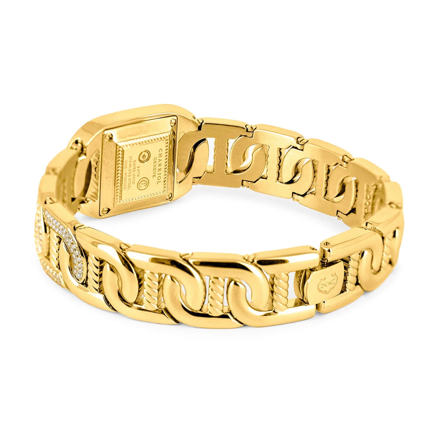 MARINER, 20MM, QUARTZ CALIBRE, YELLOW GOLD PLATED CASE WITH 128 DIAMONDS, 6 YELLOW GOLD PLATED LINKS WITH 336 DIAMONDS, WHITE MOTHER-OF-PEARL WITH 2 DIAMONDS - Charriol - Watch