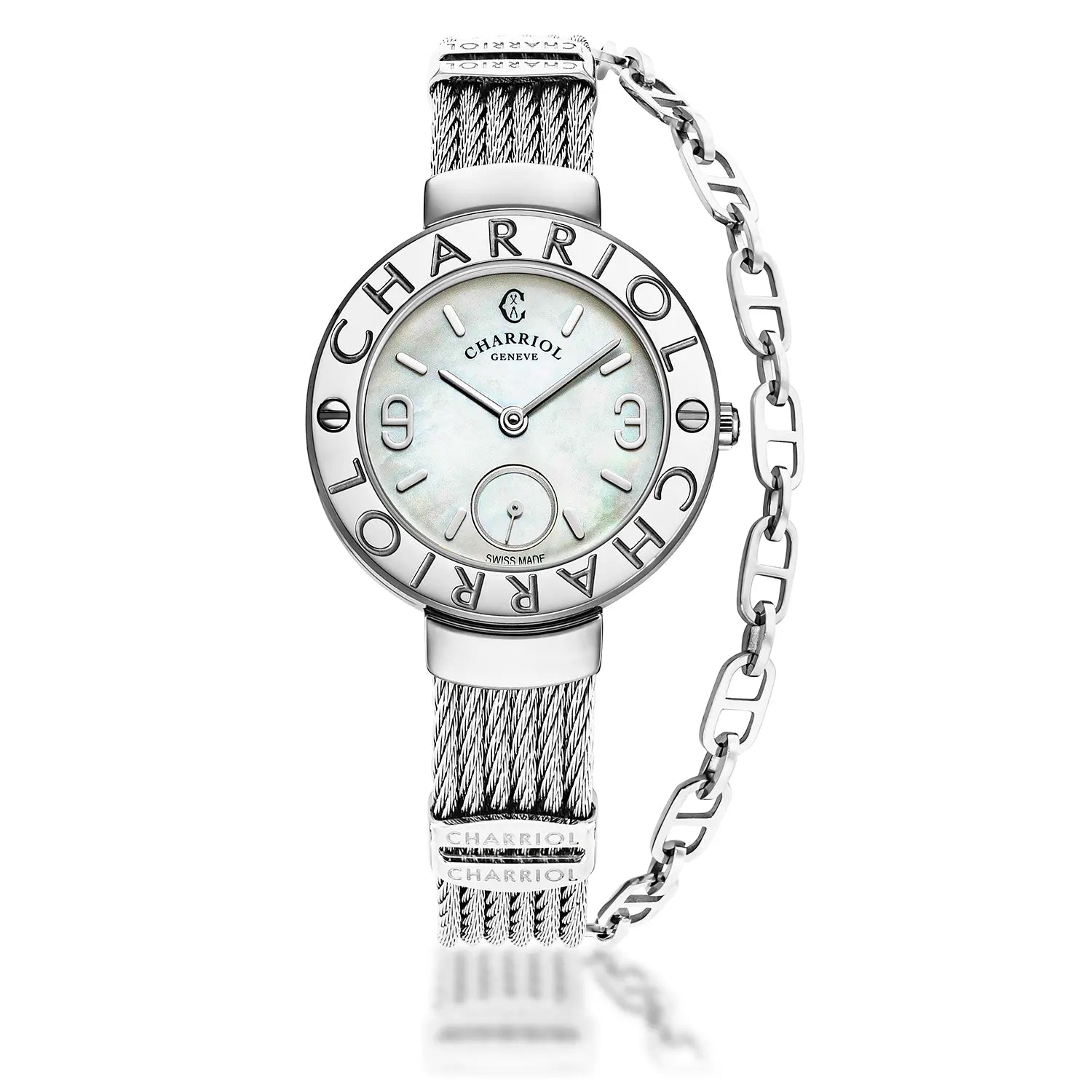 ST TROPEZ, 30MM, QUARTZ CALIBRE, MOTHER-OF-PEARL DIAL, "CHARRIOL CHARRIOL" BEZEL, STEEL CABLE BRACELET - Charriol Geneve -  Watch