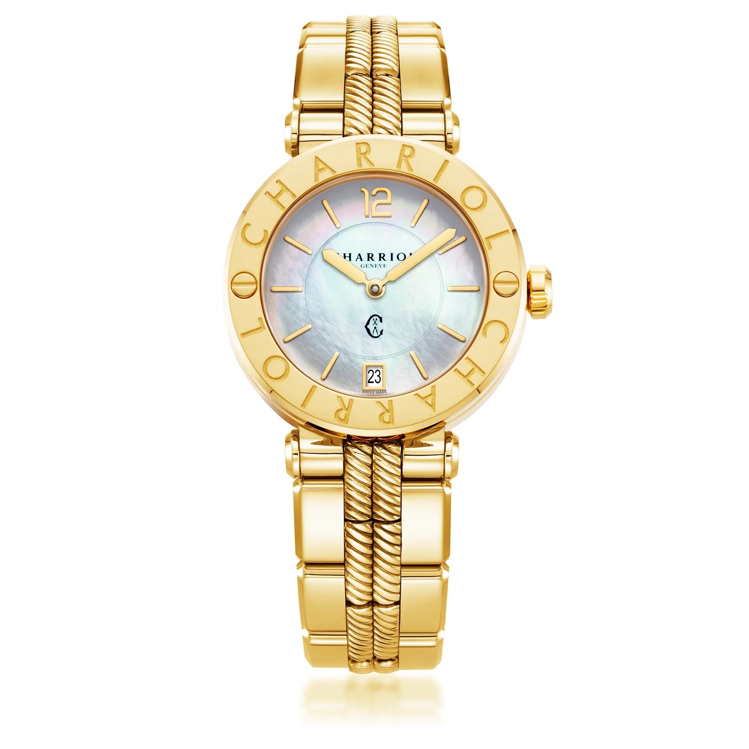 NAVIGATOR CRUISE, 36MM, QUARTZ CALIBRE, MOTHER-OF-PEARL DIAL, "CHARRIOL CHARRIOL" BEZEL, STEEL YELLOW GOLD PVD INTERCHANGEABLE BRACELET - Charriol Geneve -  Watch