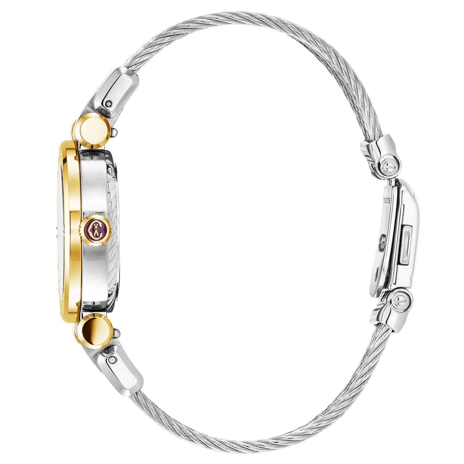 NAVIGATOR CRUISE, 28MM, QUARTZ CALIBRE, WHITE MOTHER-OF-PEARL WITH 12 ROMAN FIGURES DIAL, STEEL YELLOW GOLD PVD "CHARRIOL CHARRIOL" WITH 2 SCREWS BEZEL, STEEL INTERCHANGEABLE CABLE BRACELET WITH 2 YELLOW GOLD PVD ATTACHED - © 2024 Charriol -  Watch