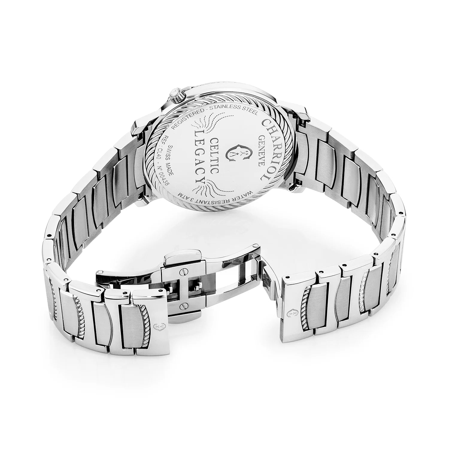 CELTIC® LEGACY, 40MM, QUARTZ CALIBRE, STEEL BEZEL, WHITE WITH ROMAN NUMERALS DIAL, STEEL METAL BRACELET - BLACK FRIDAY - ©2024 Philippe Charriol International Ltd. -  Watch