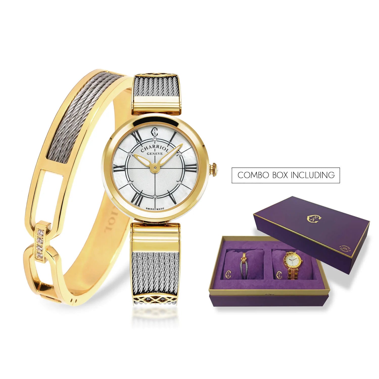 Sarah Combo – Feminine Swiss Watch & Bracelet Set