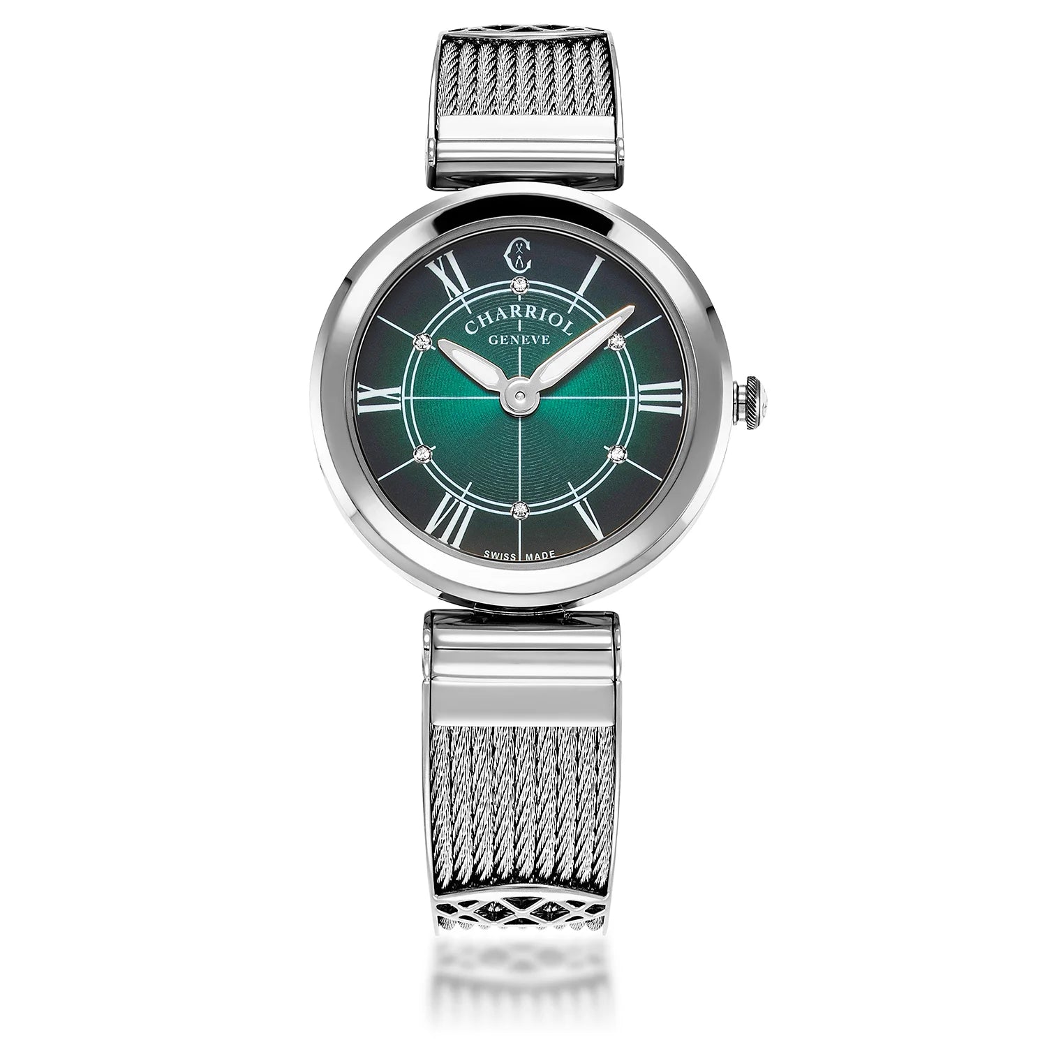 FOREVER, 32MM, QUARTZ CALIBRE, GREEN DIAL, STEEL BEZEL, STEEL CABLE BRACELET - Charriol Geneve -  Watch