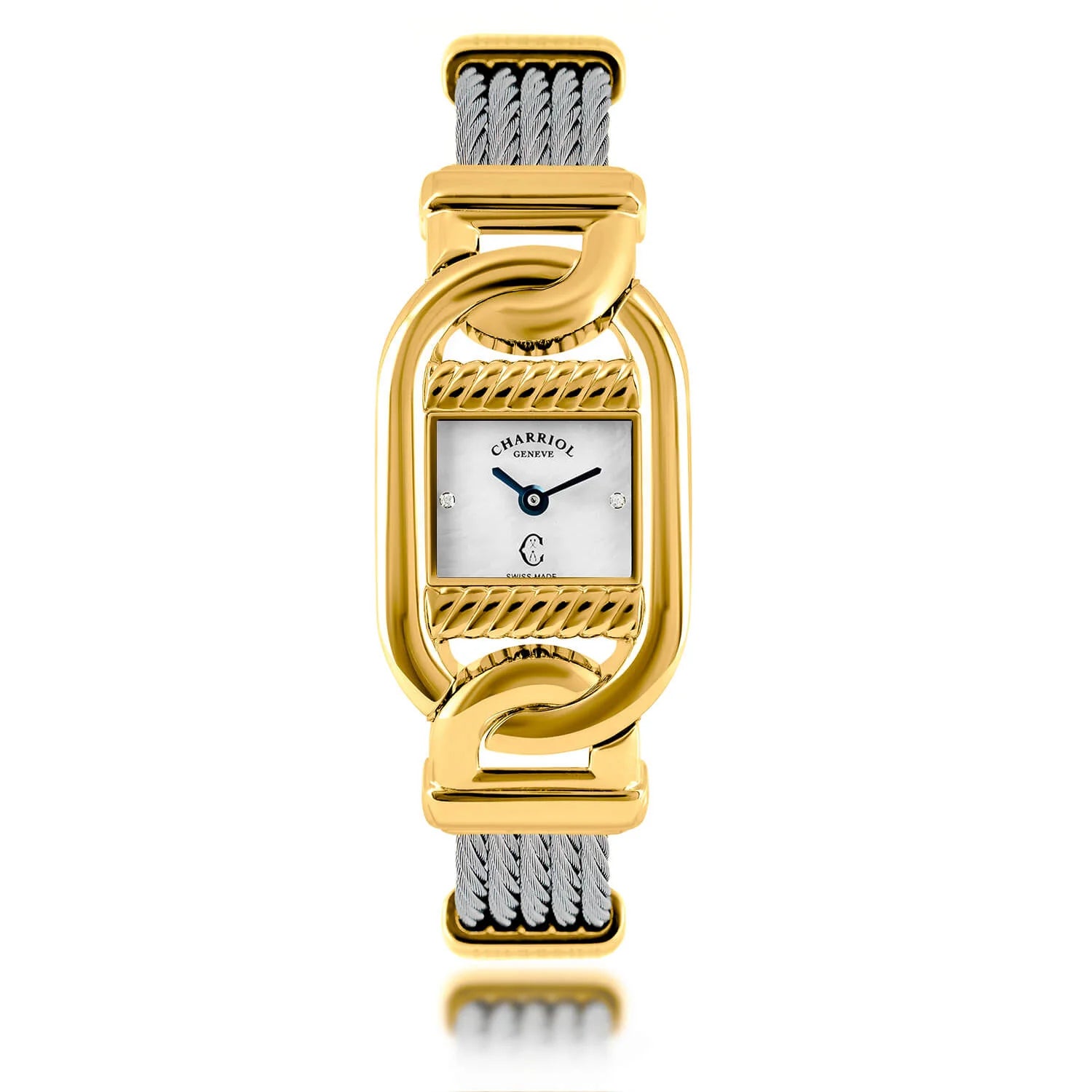 MARINER, 20MM, QUARTZ CALIBRE, STEEL YELLOW GOLD PVD CASE, BLACK MOTHER-OF-PEARL WITH 2 DIAMONDS DIAL, STEEL CABLE BRACELET - Charriol -  Watch