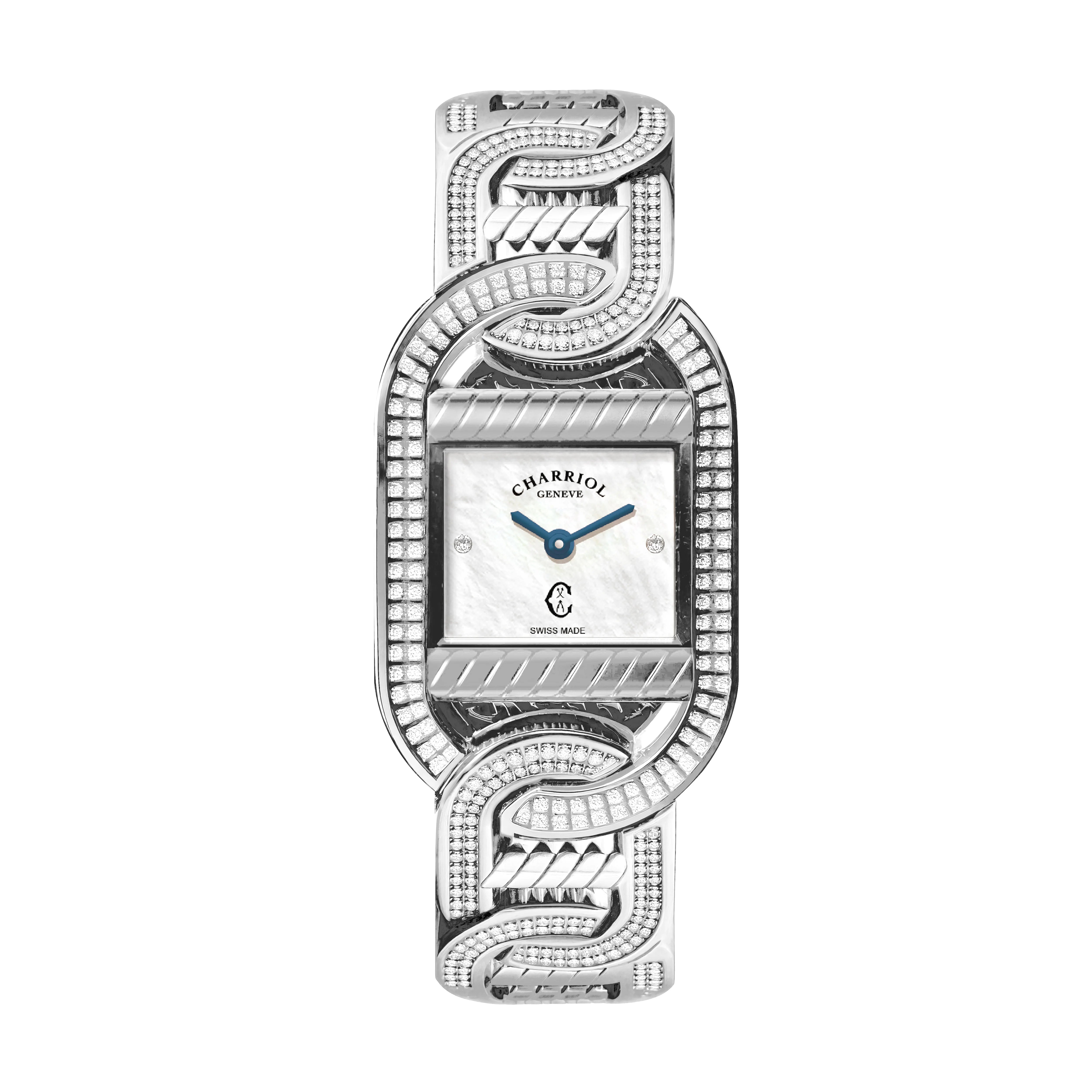 MARINER, 20MM, QUARTZ CALIBRE, STEEL CASE WITH 128 DIAMONDS, 6 STEEL LINKS WITH 336 DIAMONDS, WHITE MOTHER-OF-PEARL WITH 2 DIAMONDS - ©2025 Philippe Charriol International Ltd. -  Watch