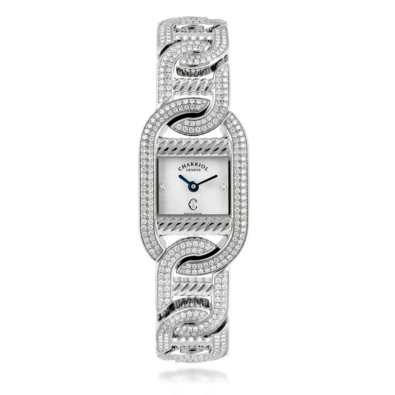 MARINER, 20MM, QUARTZ CALIBRE, STEEL CASE WITH 128 DIAMONDS, 6 STEEL LINKS WITH 336 DIAMONDS, WHITE MOTHER-OF-PEARL WITH 2 DIAMONDS - Charriol -  Watch