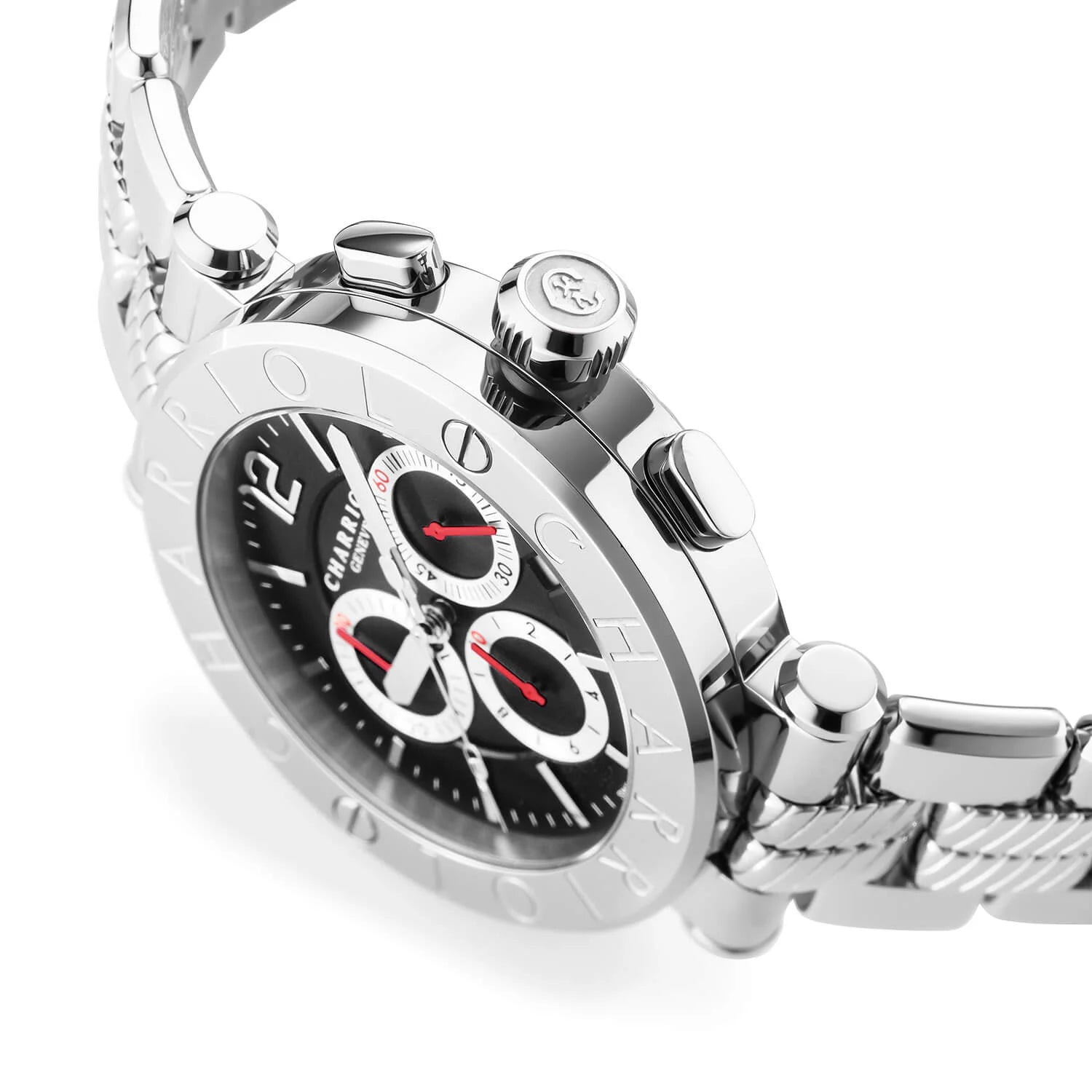 NAVIGATOR CRUISE, 41MM, QUARTZ CHRONOGRAPH CALIBRE, BLACK WITH 3 RHODIUM MIRRORS & INDEX DIAL, STEEL "CHARRIOL CHARRIOL" WITH 2 SCREWS BEZEL, METAL INTERCHANGEABLE BRACELET - © 2024 Charriol -  Watch