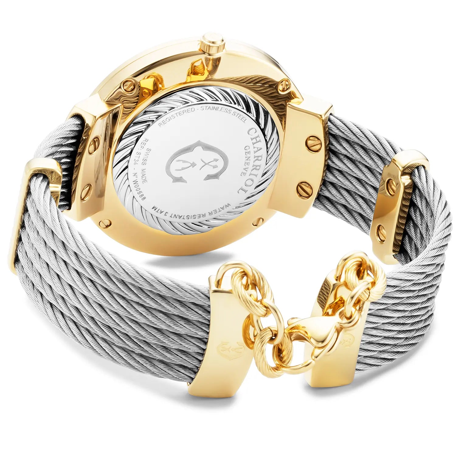 SLIM, 34MM, QUARTZ CALIBRE, MOTHER-OF-PEARL WITH 12 DIAMONDS DIAL, "CHARRIOL CHARRIOL" BEZEL, STEEL CABLE BRACELET - Charriol Geneve -  Watch