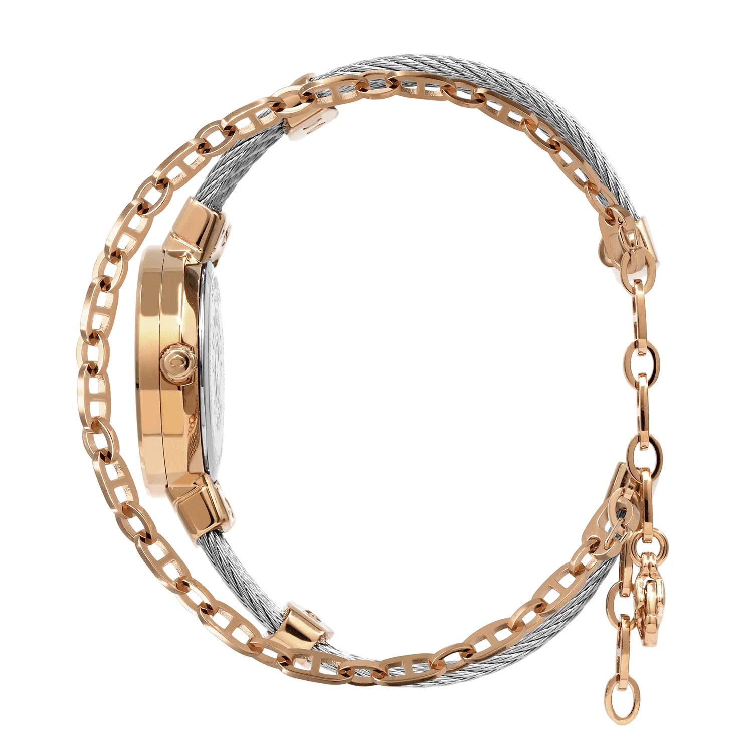 ST TROPEZ, 25MM, QUARTZ CALIBRE, MOTHER-OF-PEARL WITH 11 DIAMONDS DIAL, MOTHER-OF-PEARL BEZEL, STEEL CABLE BRACELET - Charriol Geneve -  Watch