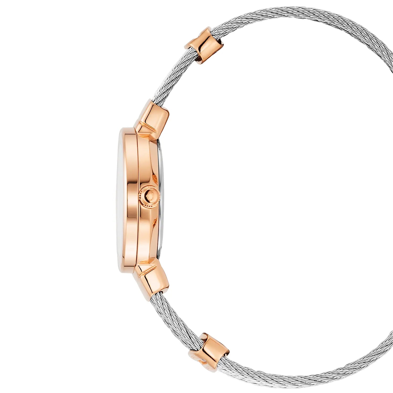 ST TROPEZ, 25MM, QUARTZ CALIBRE, MOTHER-OF-PEARL WITH 11 DIAMONDS DIAL, ROSE GOLD PVD BEZEL, STEEL CABLE BRACELET - Charriol Geneve -  Watch