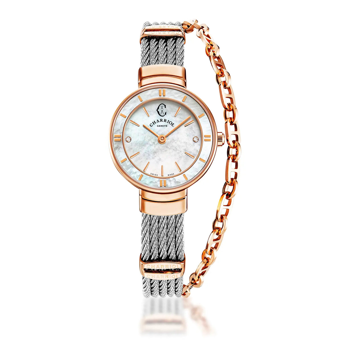 Charriol ST TROPEZ Watch 25mm Quartz Mother-of-Pearl Dial Diamonds
