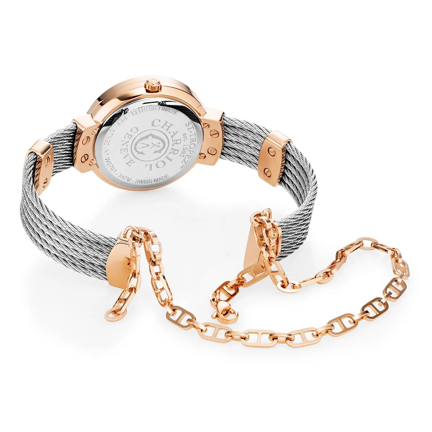 ST TROPEZ, 30MM, QUARTZ CALIBRE, MOTHER-OF-PEARL WITH 10 DIAMONDS DIAL, MOTHER-OF-PEARL BEZEL, STEEL CABLE BRACELET - Charriol Geneve -  Watch