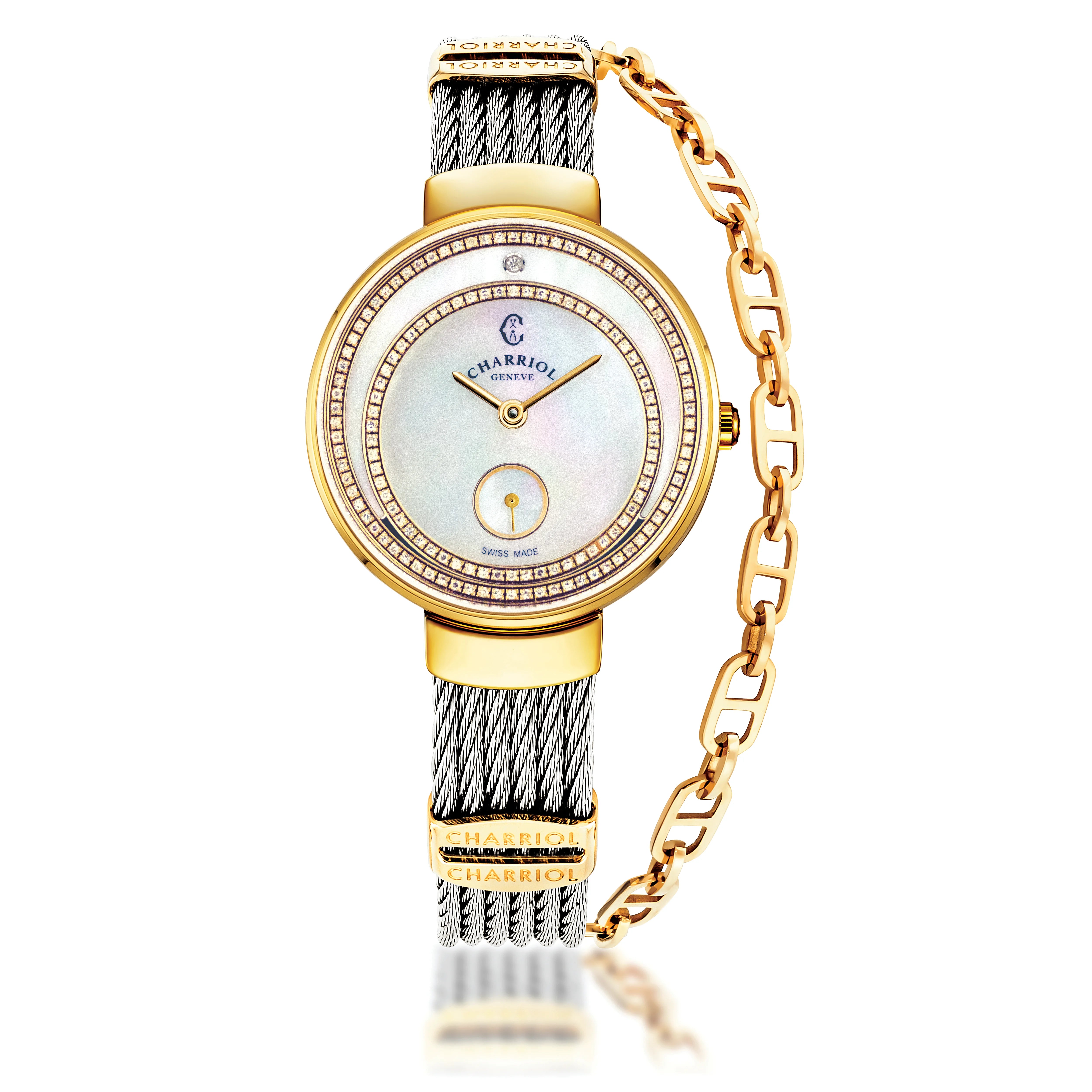 ST-TROPEZ® ECLIPSE, 30MM, STEEL YELLOW GOLD PVD BEZEL, WHITE MOTHER-OF