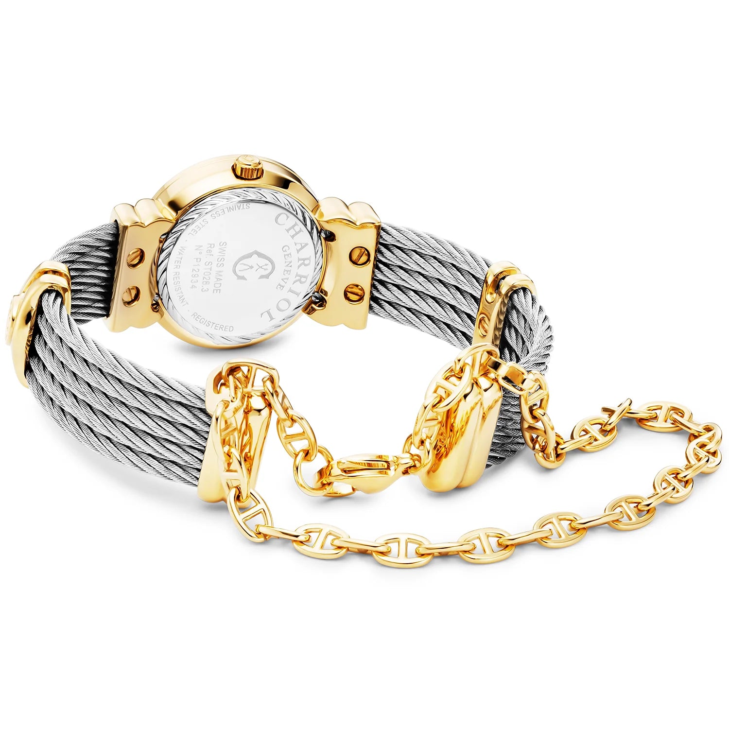 St Tropez Icon 24.5mm Watch Yellow Gold PVD, Steel Cable, Charriol Bezel and 12 Diamonds Pink MOP Dial - Charriol Geneve -  Watch