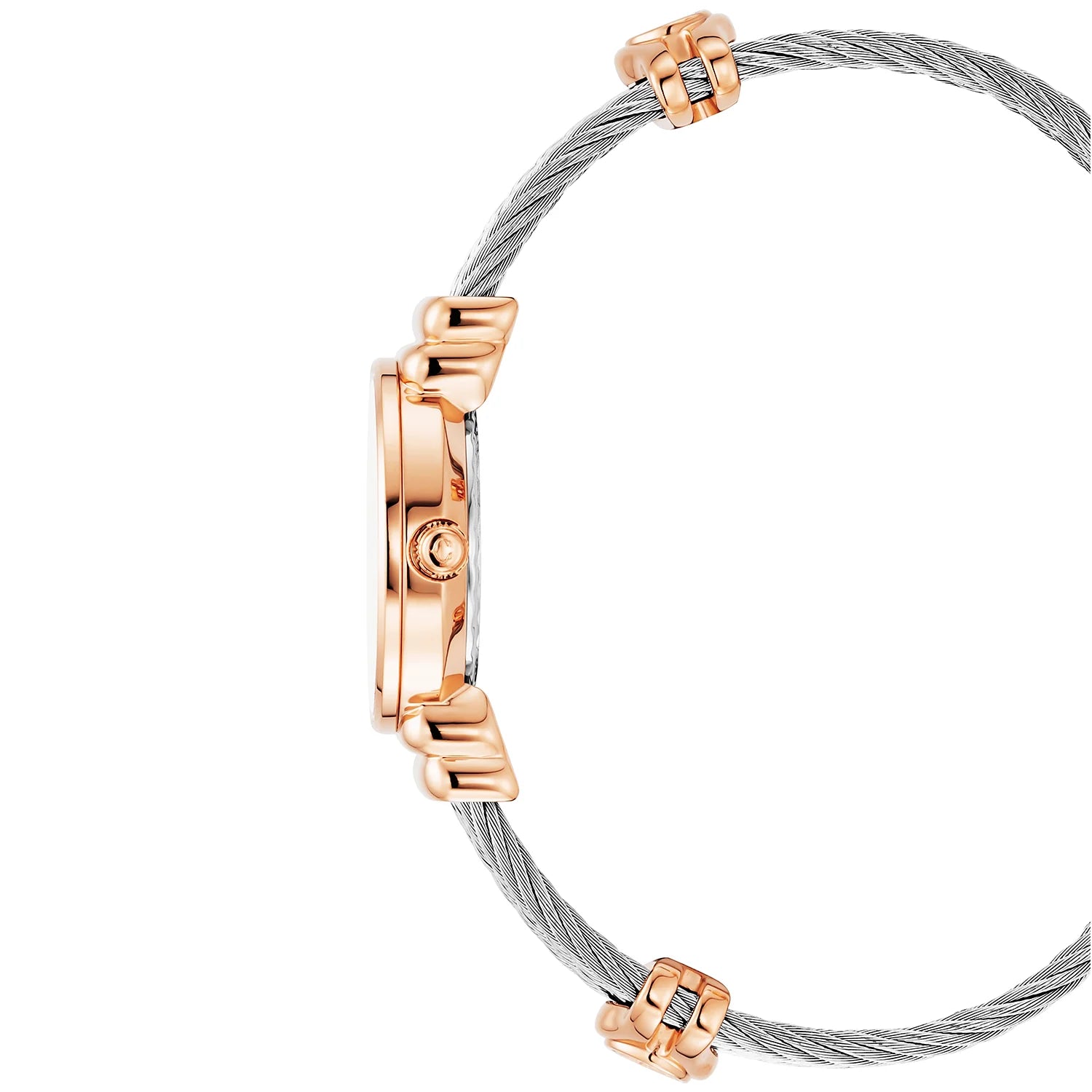 St Tropez Icon 24.5mm Watch Rose Gold PVD, Steel Cable, Charriol Bezel and 12 Diamonds Pink MOP Dial - Charriol Geneve -  Watch