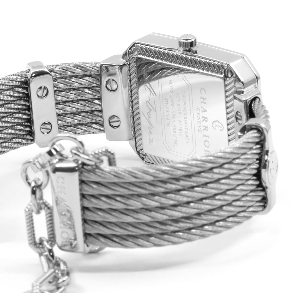 St Tropez Mansart Watch Light Grey, Steel Cable, Light Grey Bezel and White Mother of Pearl with 11 Diamonds Dial