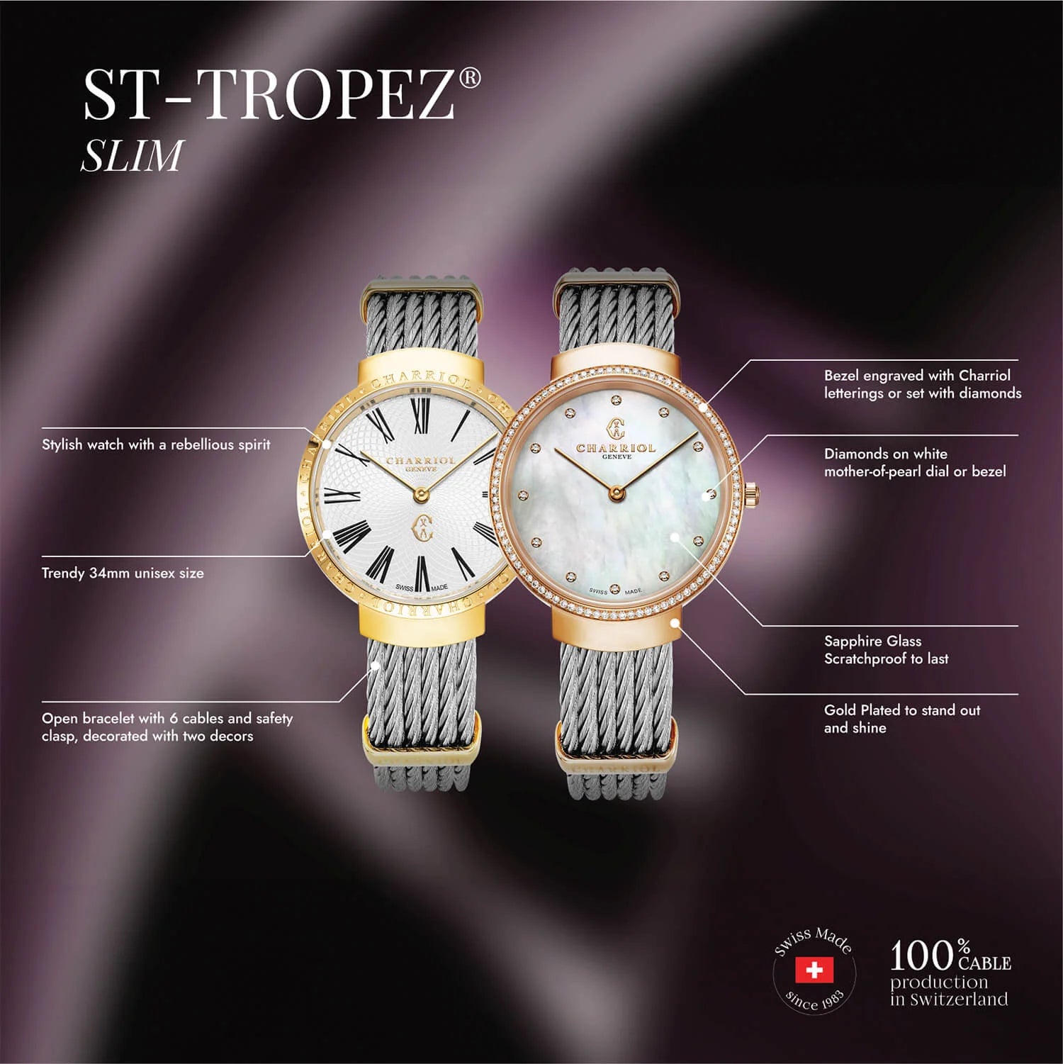 Slim Watch Star and Steel - Charriol Geneve -  Watch