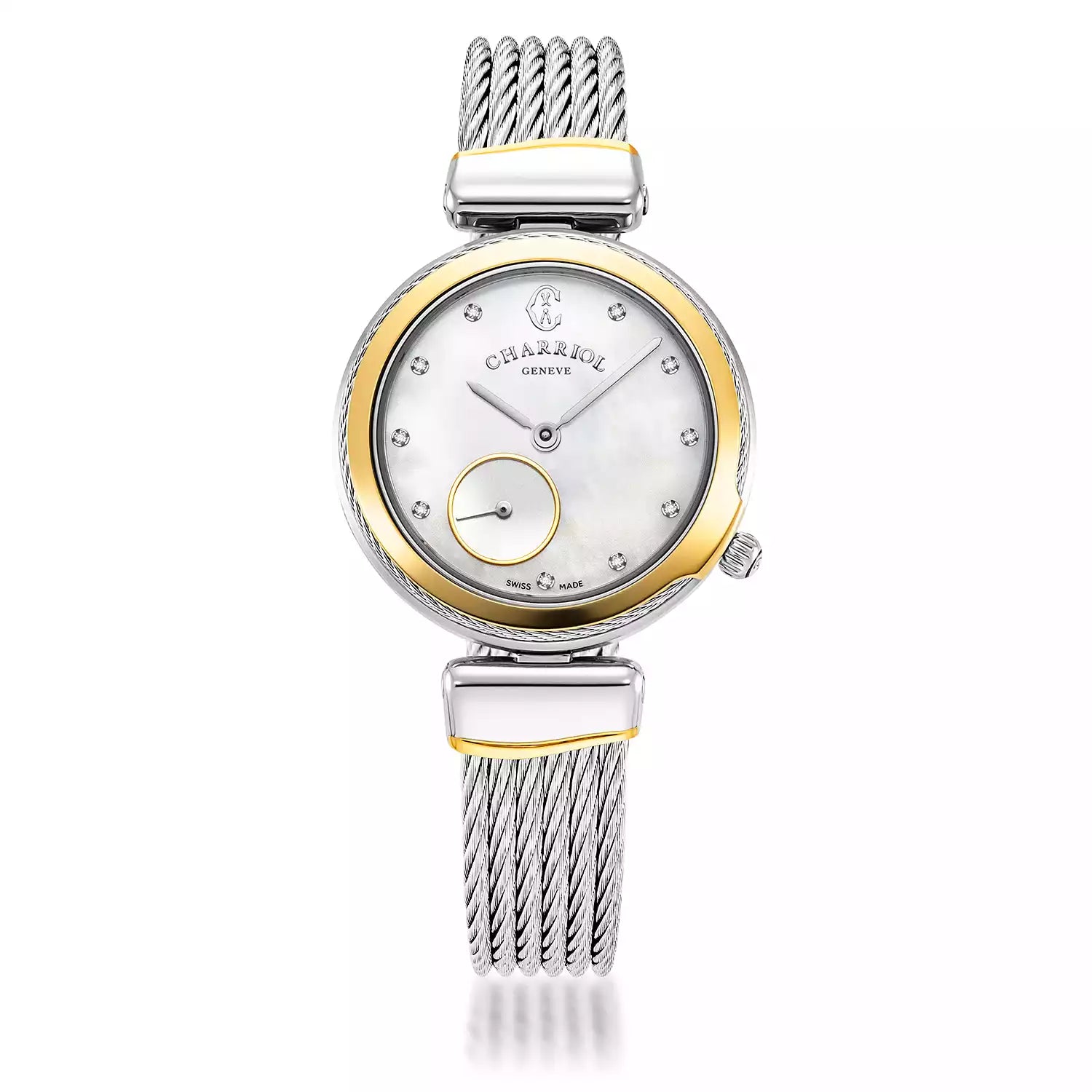 Celtic Legacy 30mm Light Grey Cable, Yellow Gold Bezel and White MOP Dial - Charriol Geneve -  Watch