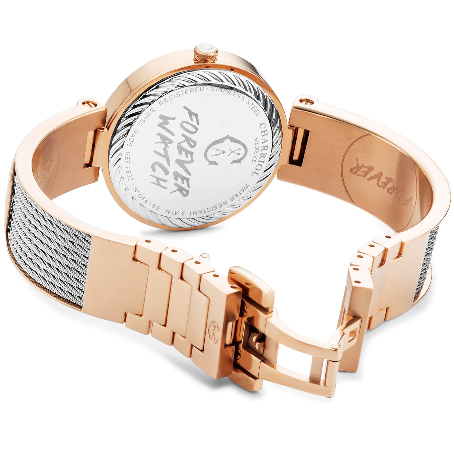 FOREVER, 32MM, QUARTZ CALIBRE, GREEN DIAL, STEEL ROSE GOLD PVD BEZEL, STEEL CABLE BRACELET - Charriol Geneve -  Watch