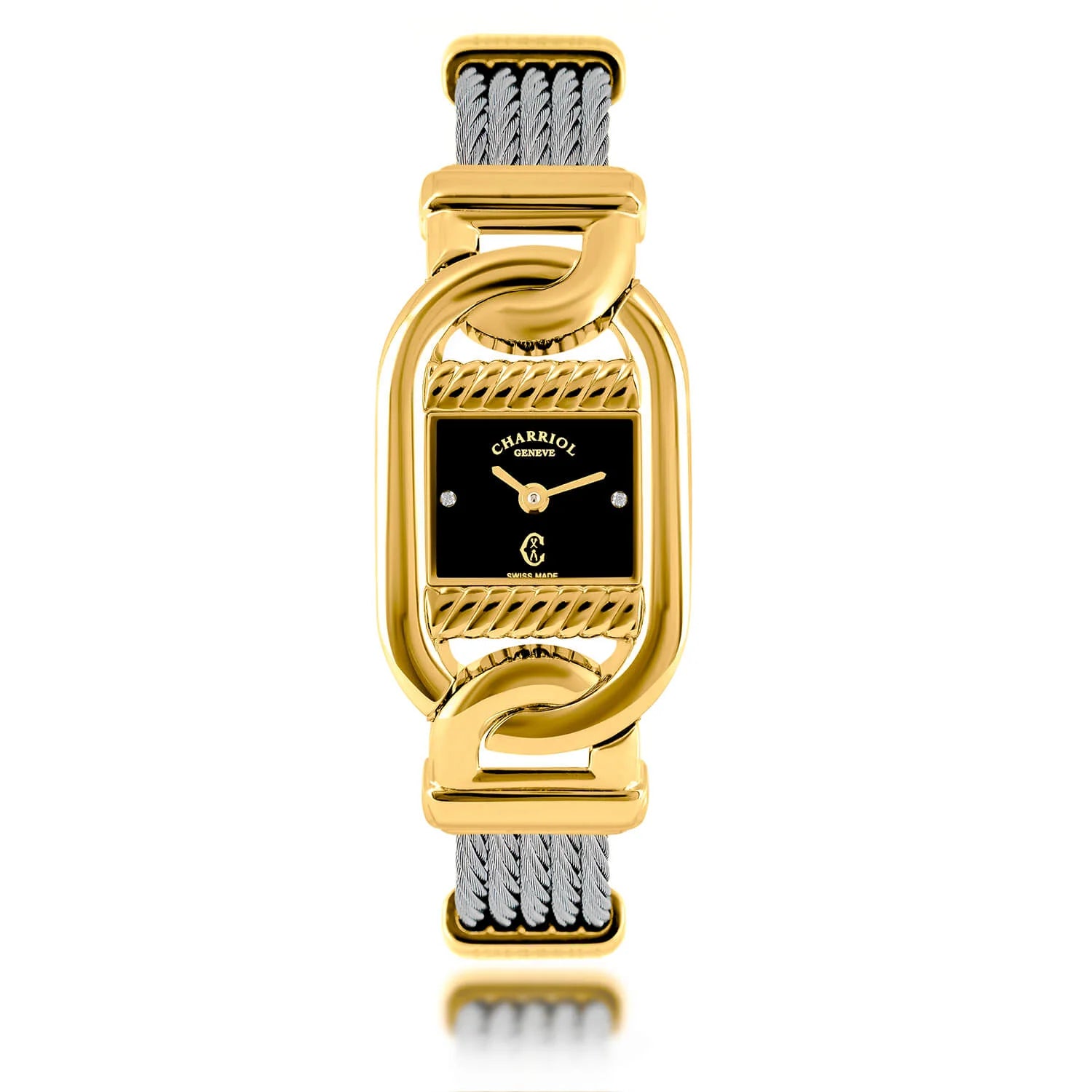 MARINER, 20MM, QUARTZ CALIBRE, STEEL YELLOW GOLD PVD CASE, BLACK MOTHER-OF-PEARL WITH 2 DIAMONDS DIAL, STEEL CABLE BRACELET - Charriol -  Watch
