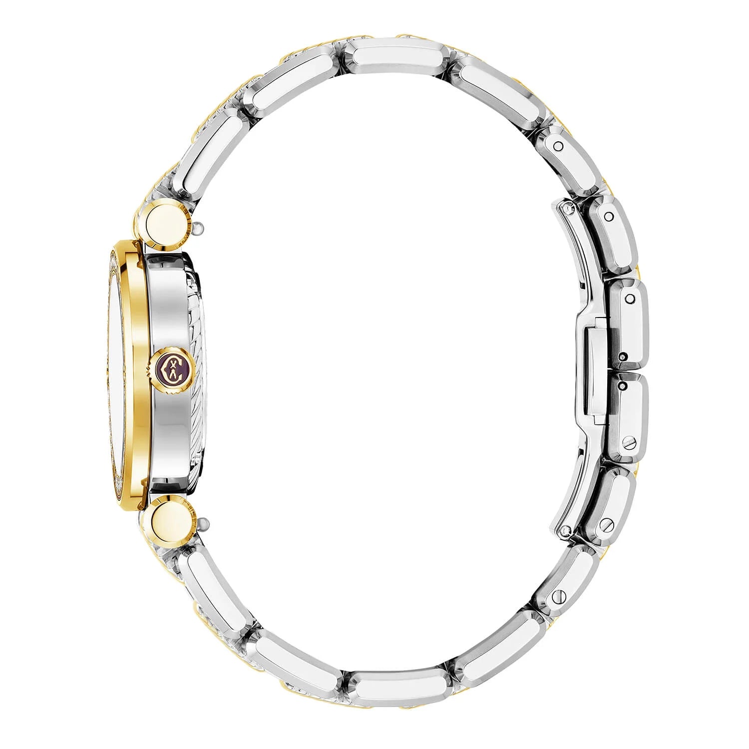 NAVIGATOR CRUISE, 28MM, QUARTZ CALIBRE, WHITE MOTHER-OF-PEARL WITH 12 ROMAN FIGURES, STEEL YELLOW GOLD PVD WITH 30 DIAMONDS & 6 SCREWS BEZEL, METAL BICOLOR INTERCHANGEABLE BRACELET - © 2024 Charriol -  Watch