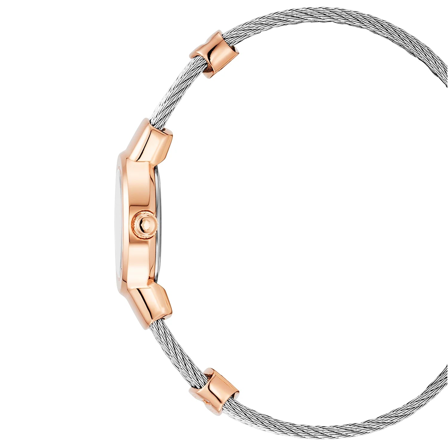 Elegant collection of Swiss Made watches ST TROPEZ 20MM QUARTZ CALIBRE MOTHER OF PEARL WITH 11 DIAMONDS DIAL STEEL ROSE GOLD PVD BEZEL STEEL CABLE BRACELET Charriol